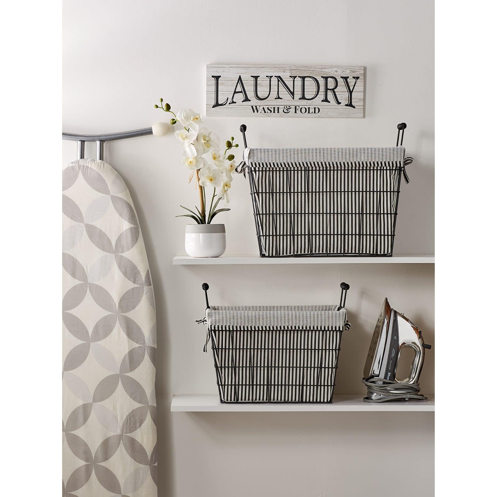 DII® Black & White Ticking Stripe Lined Basket Set