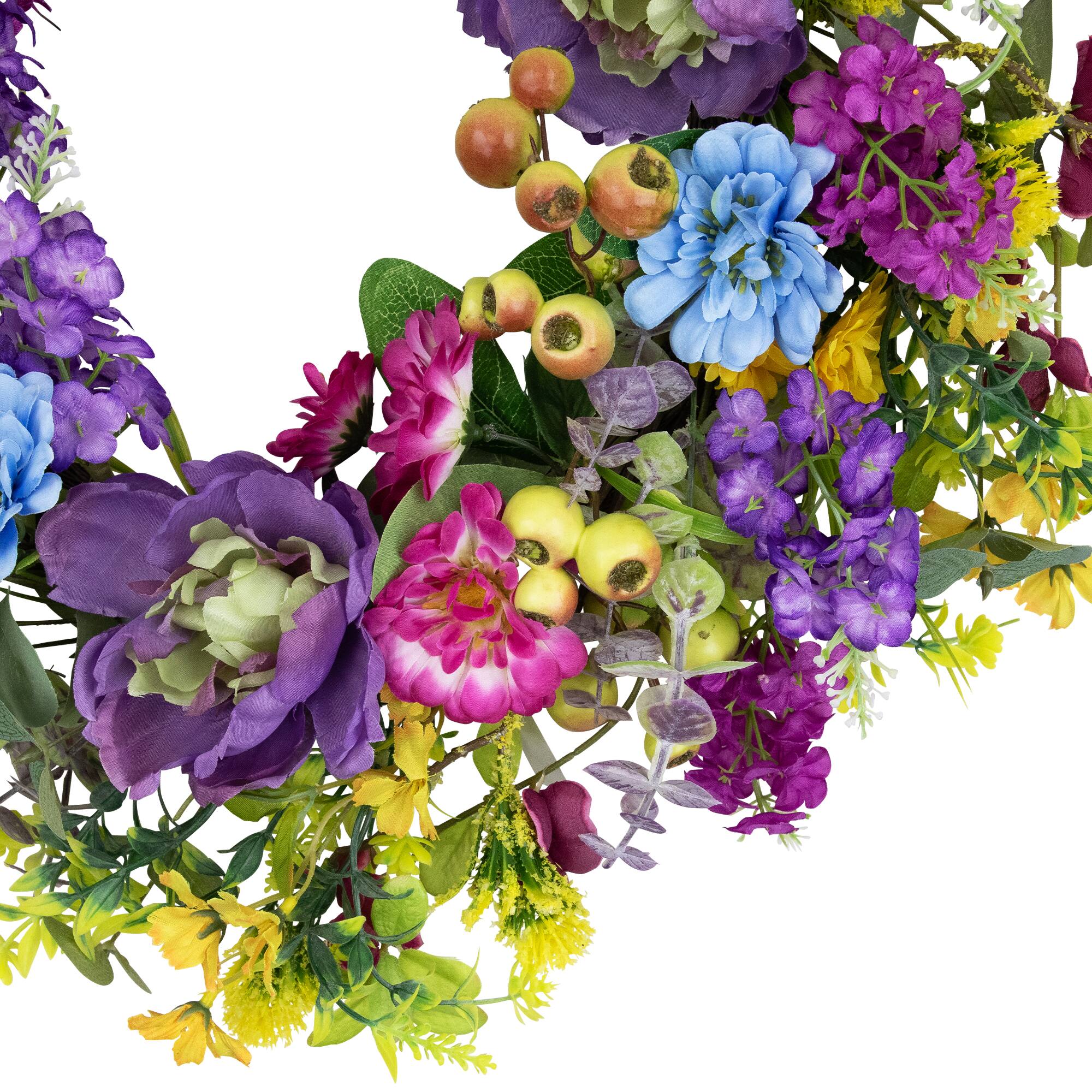 24" Multicolor Floral, Eucalyptus & Olive Spring Wreath