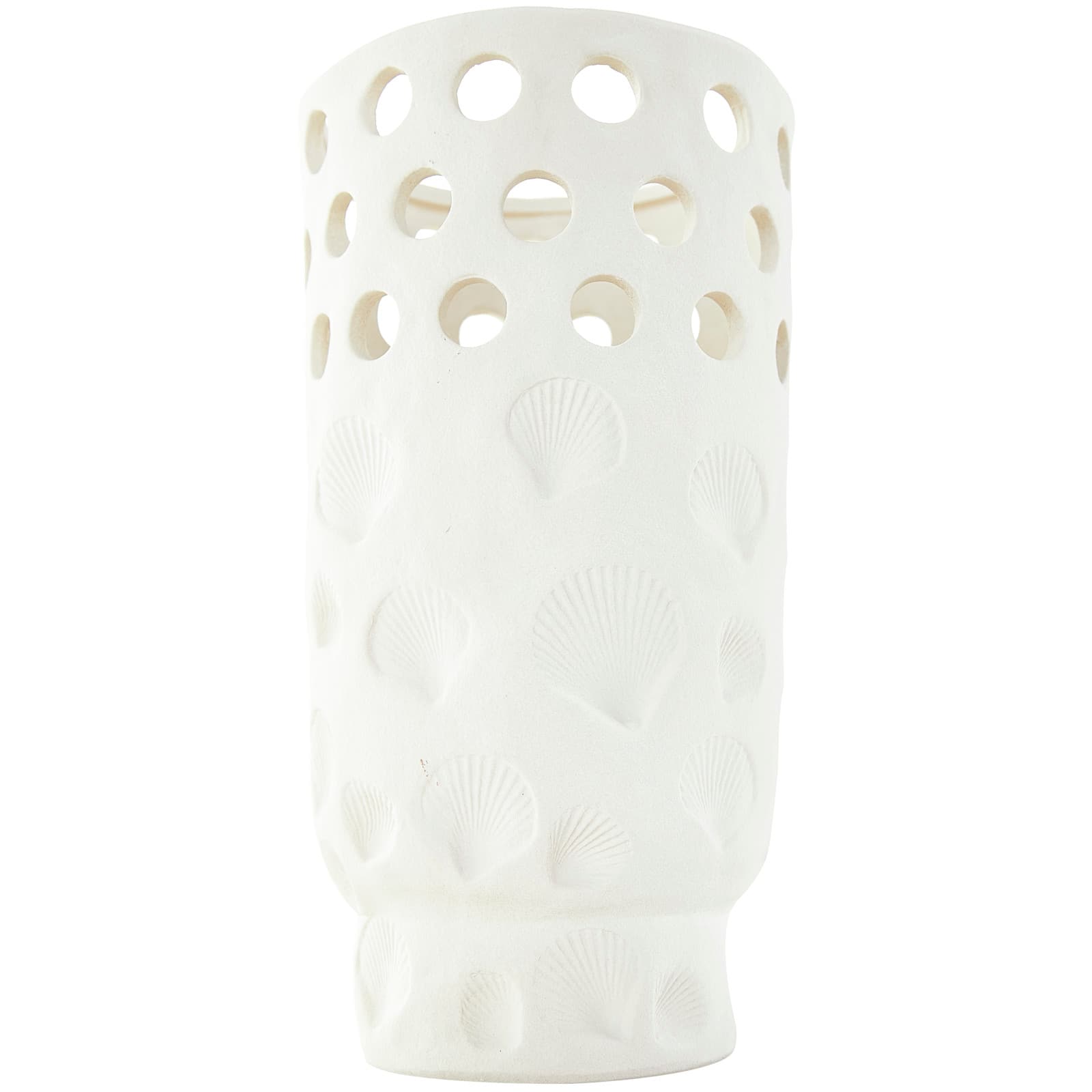 13" White Ceramic Shell Vase