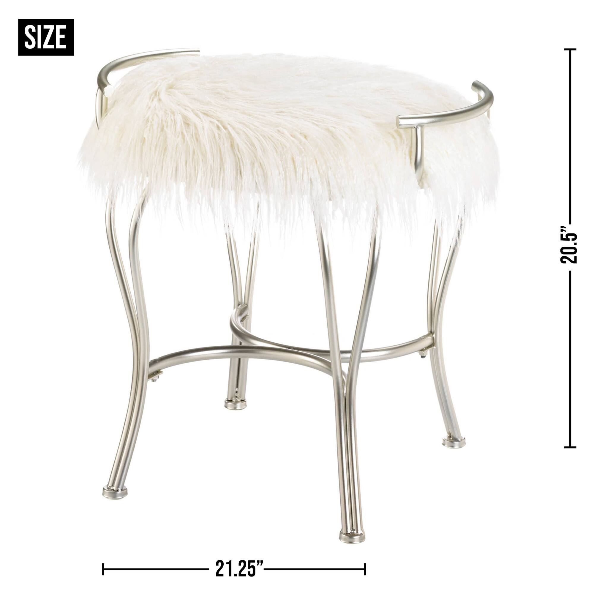 21.25&#x22; White Faux Fur Vanity Stool