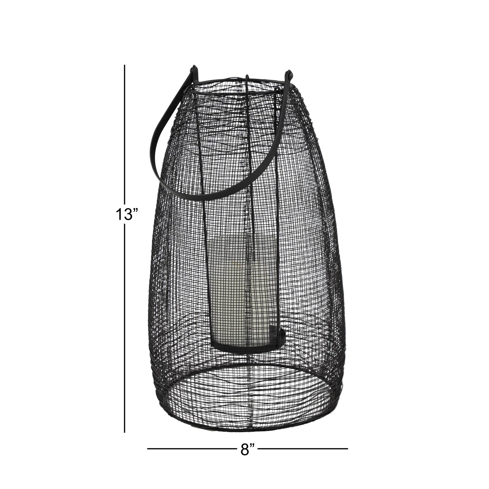 Black Iron Modern Candle Holder Lantern, 13&#x22; x 8&#x22; x 8&#x22;
