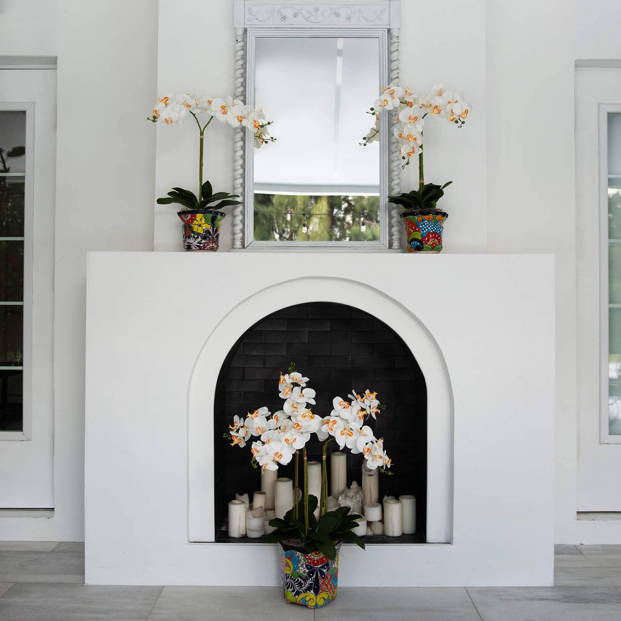 2.25ft. Artificial Triple Orchid Arrangement in Handmade Mexican Talavera Ceramic Planter