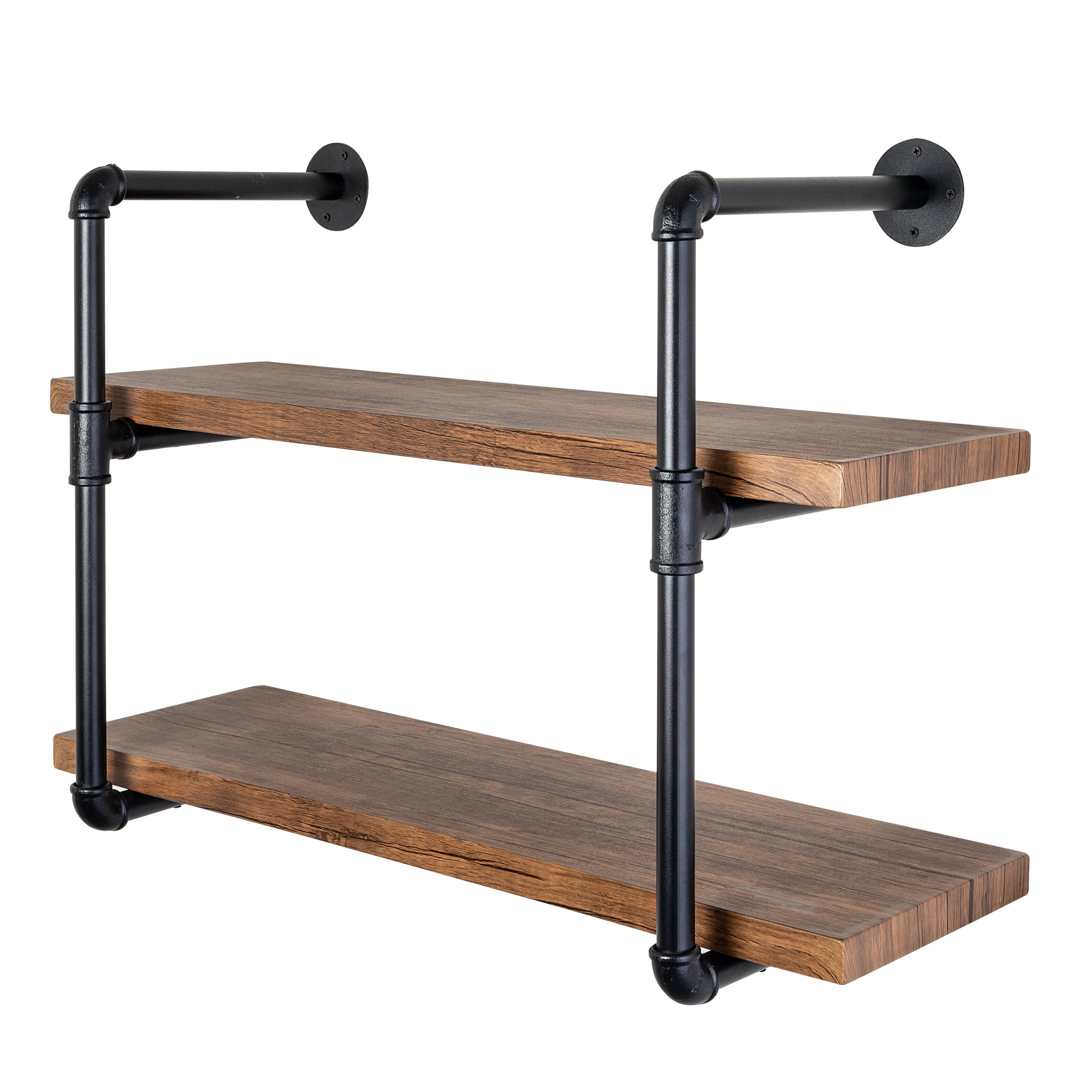 Honey Can Do Black 2-Tier Industrial Wall Shelf