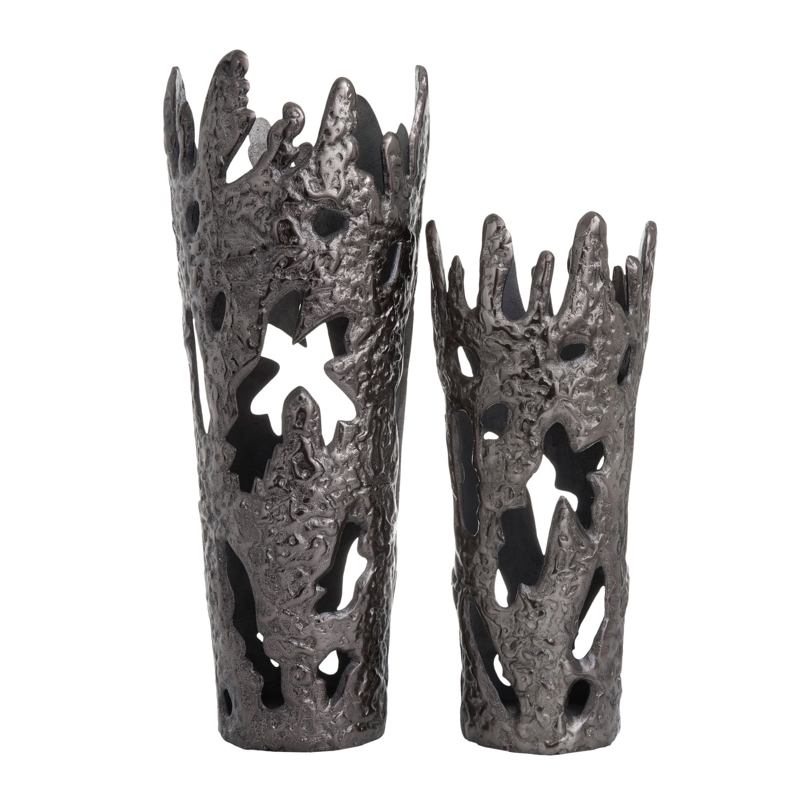 Set of 2 Black Aluminum Contemporary Vases, 20 x 7 x 6 By Ivory And Iris