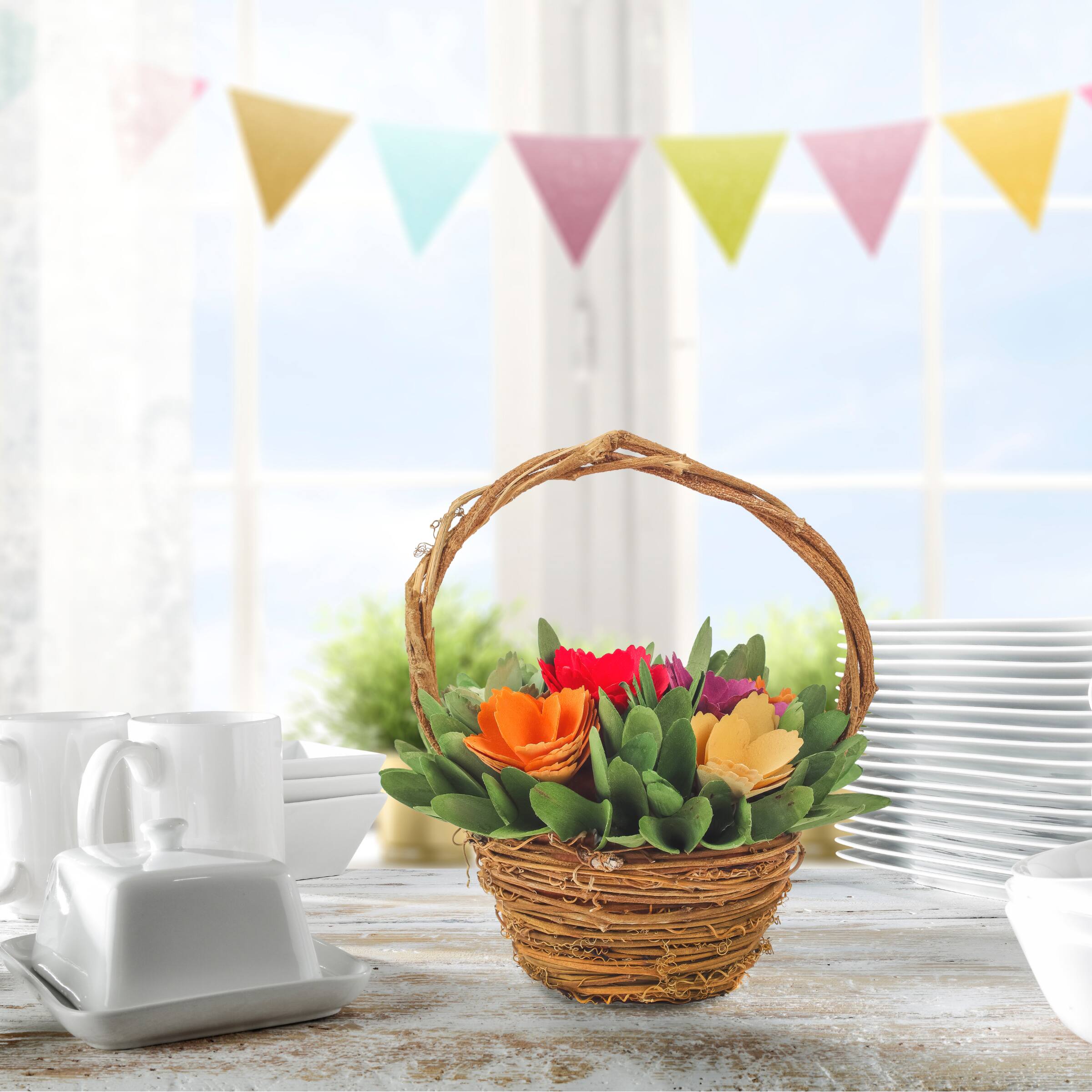 10" Multicolor Spring Floral Basket