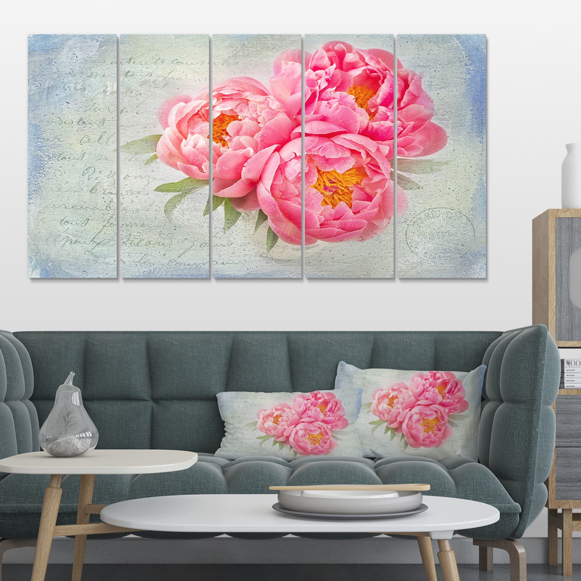 Designart - Pink Peony Flowers in White Vase - Floral Canvas Art Print