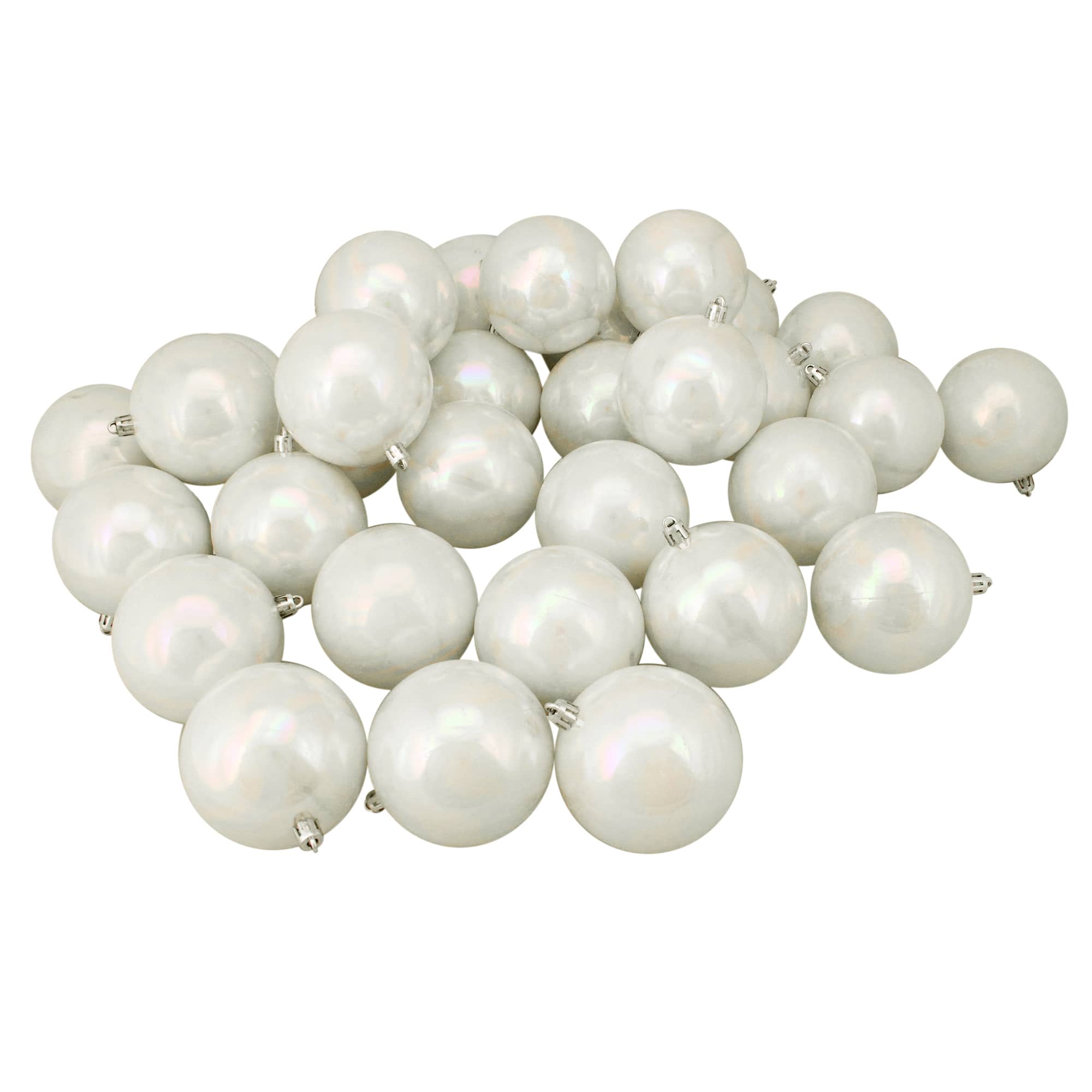 32ct. 3.25" Shiny Iridescent White Shatterproof Plastic Ball Ornaments