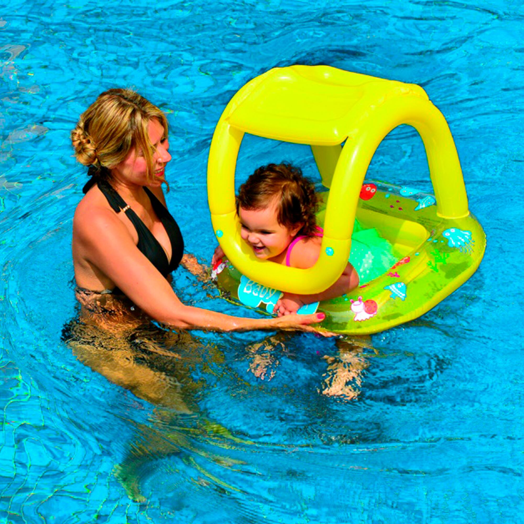 Pool Central&#xAE; 29&#x22; Yellow Inflatable Sea Life Baby Swimming Pool Boat Float with Sunshade