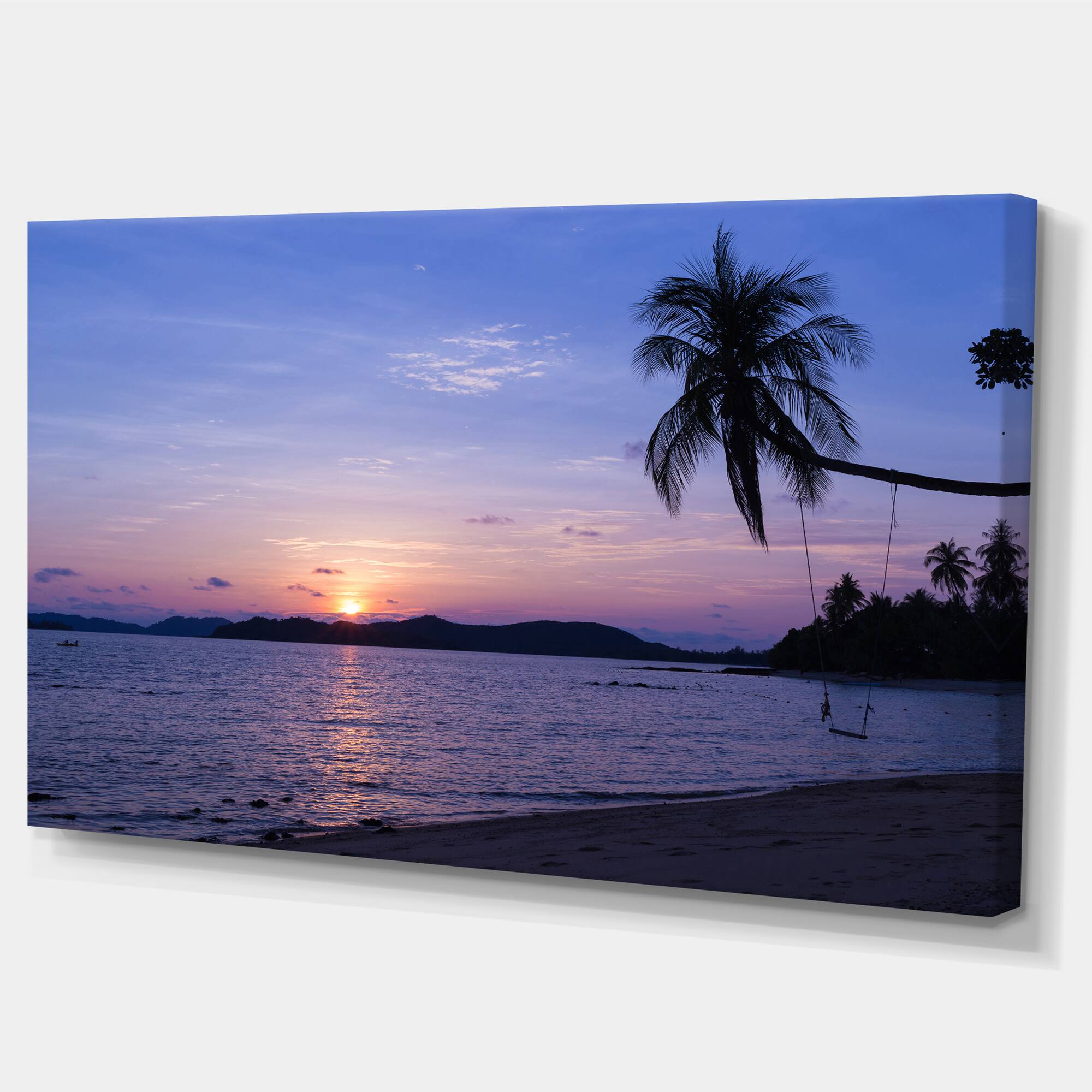 Designart - Hanging Seat in Blue Sunset Beach - Modern Seashore Canvas Art