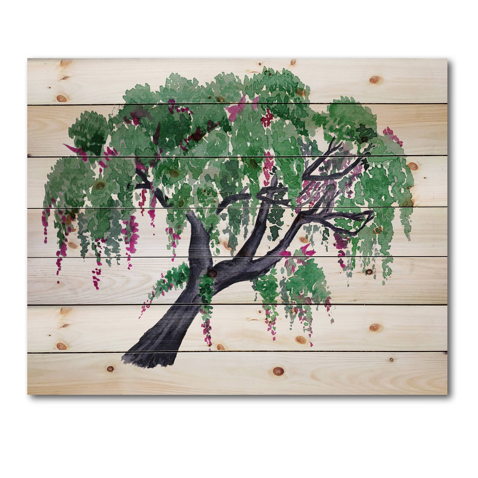 Designart - Tree of Wisteria - Traditional Print on Natural Pine Wood