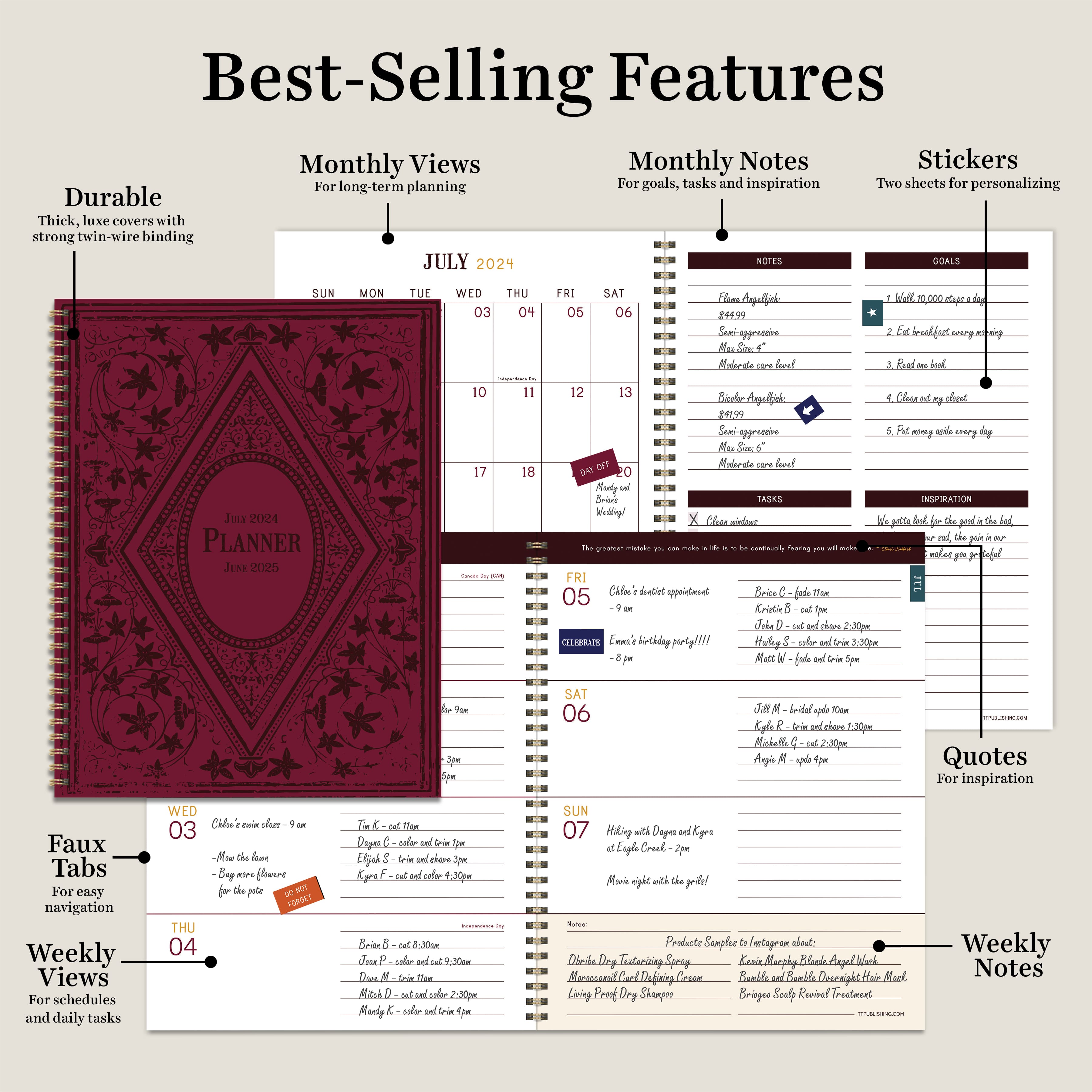 TF Publishing 2024 - 2025 Merlot Large Spiral Planner