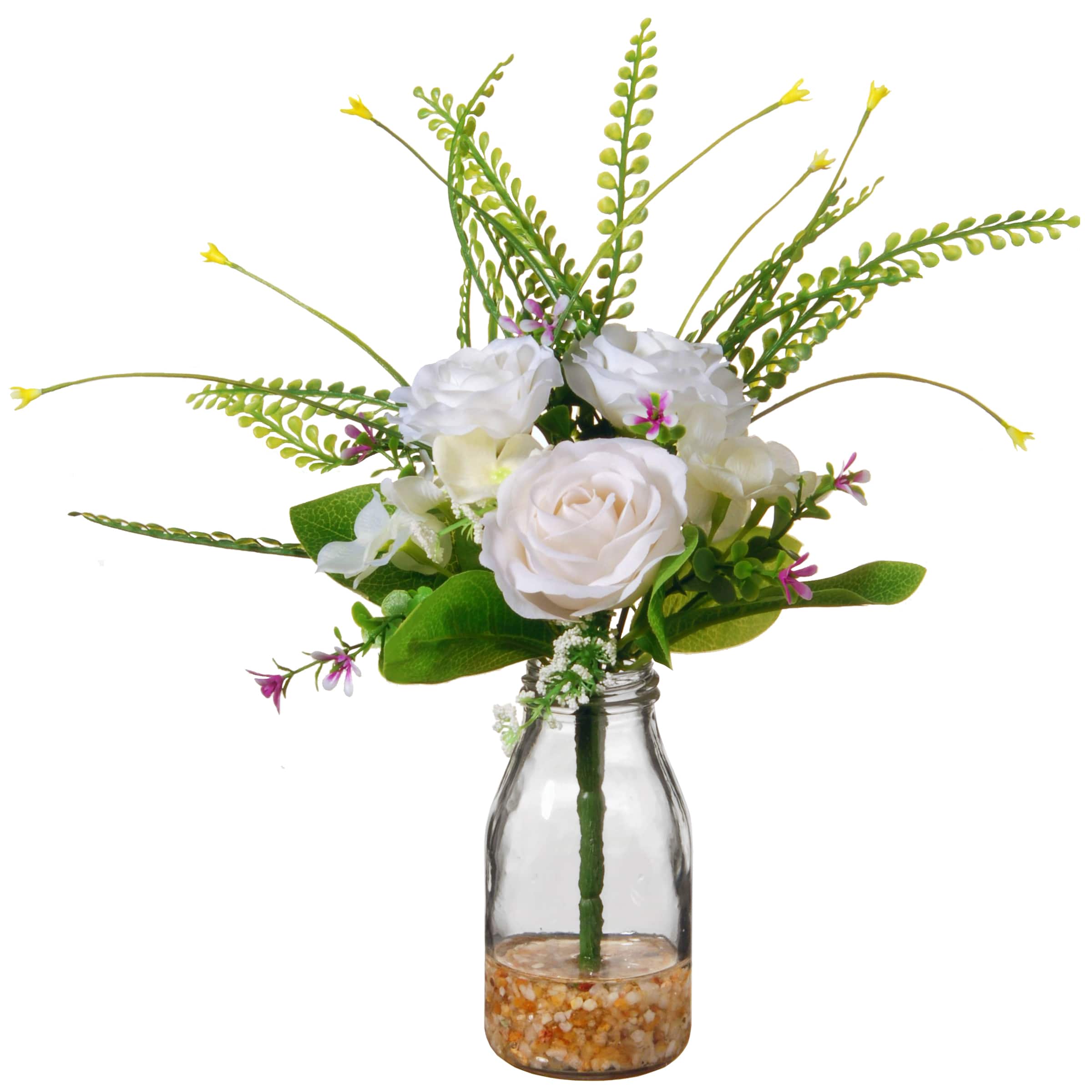 12&#x22; White Rose Flowers in Glass Bottle