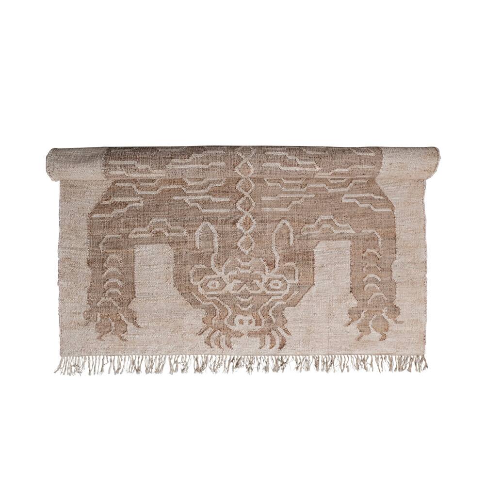 Hello Honey® Natural and Brown Cotton and Jute Rug with Tiger and Tassels, 9ft. x 6ft.