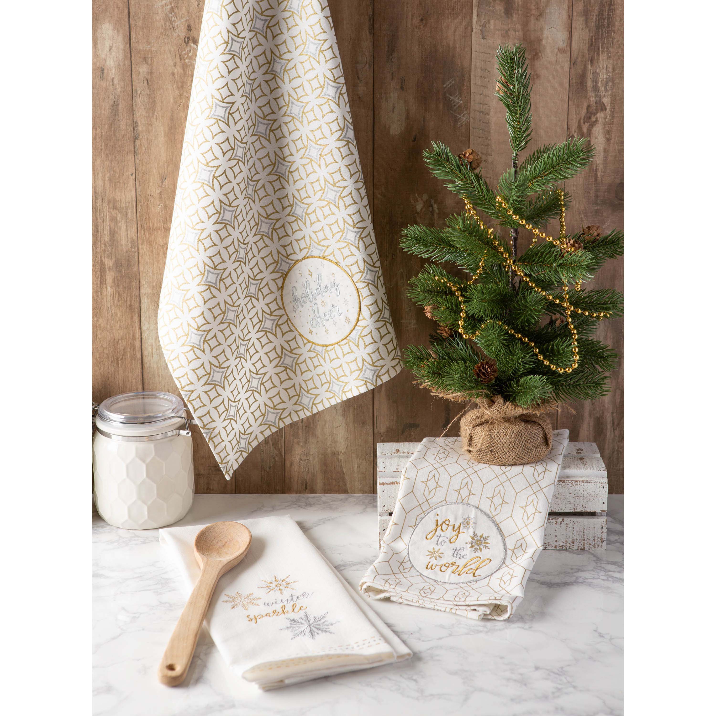 DII® Assorted Winter Sparkle Embellished Dishtowel Set