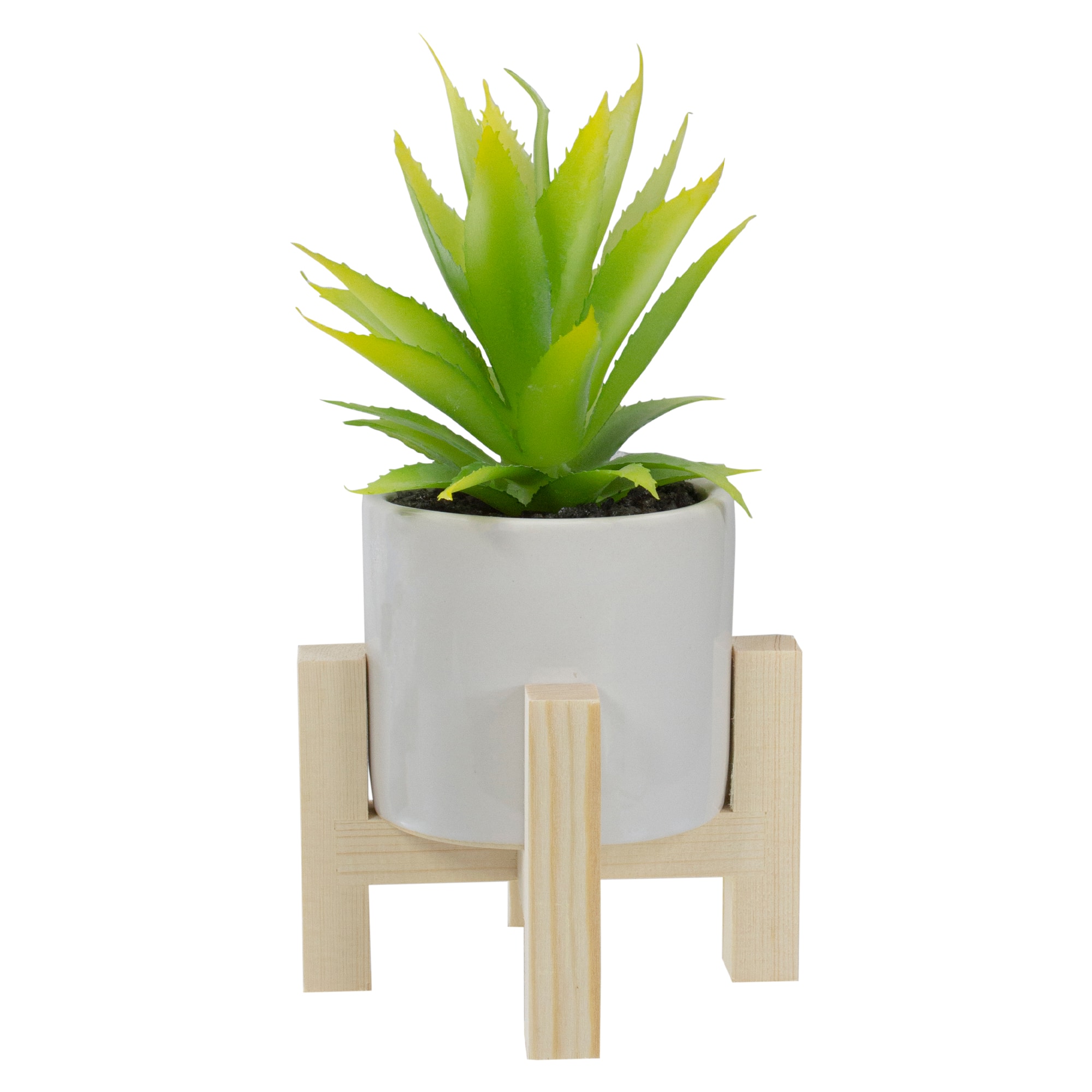 8.25" Potted Green Agave Plant with Wooden Stand