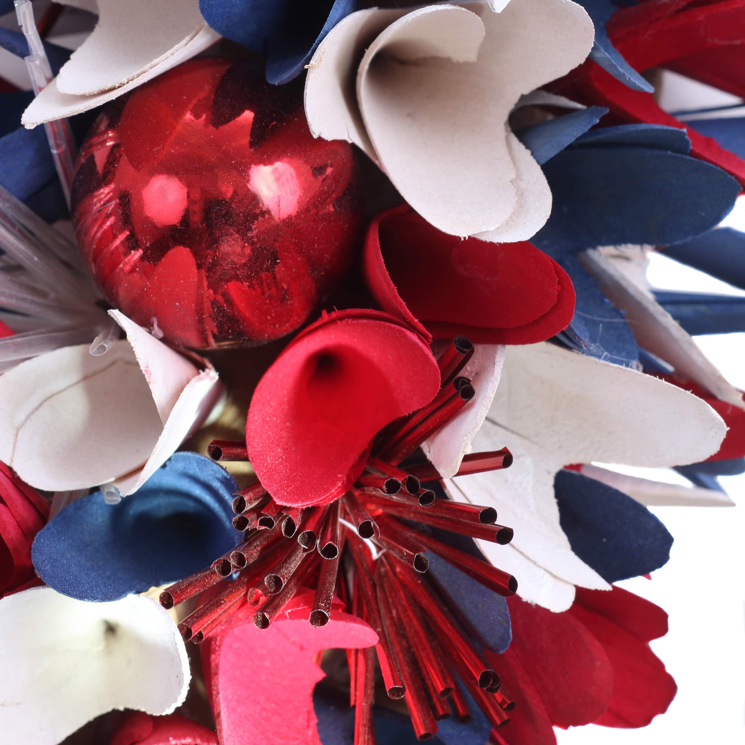 21" Red, White & Blue Flowers & Ornaments Wreath