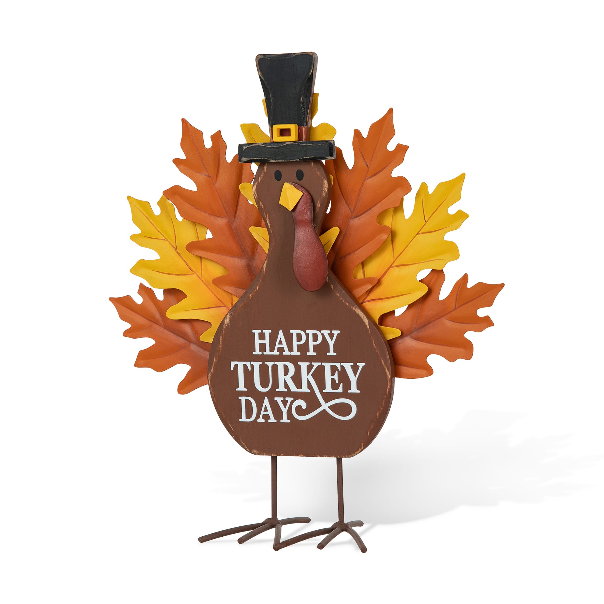 Glitzhome&#xAE; 12.25&#x22; Thanksgiving Wood &#x26; Metal Turkey Table D&#xE9;cor