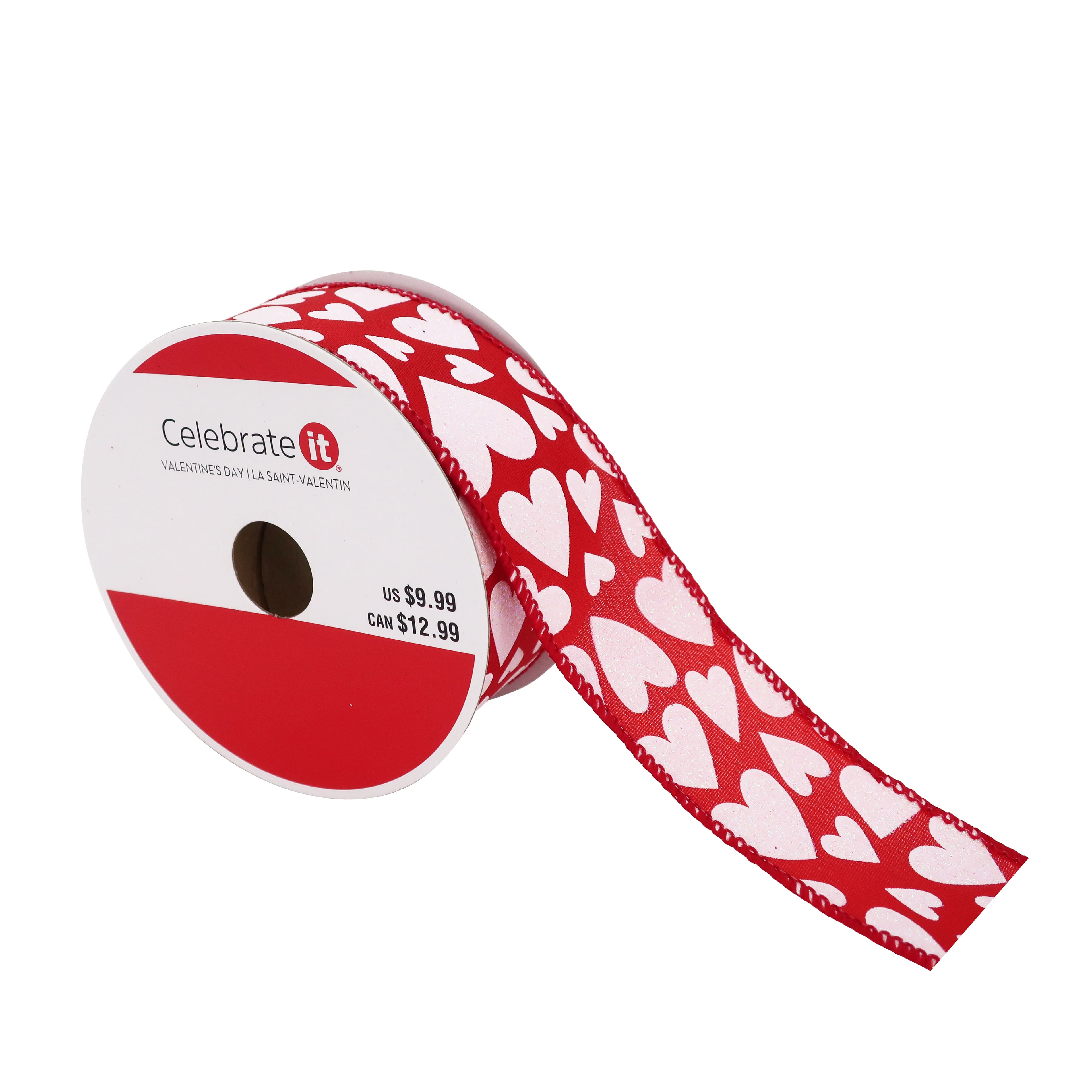 2.5 x 25ft. Taffeta Wired Heart Ribbon by Celebrate It® Valentine's Day