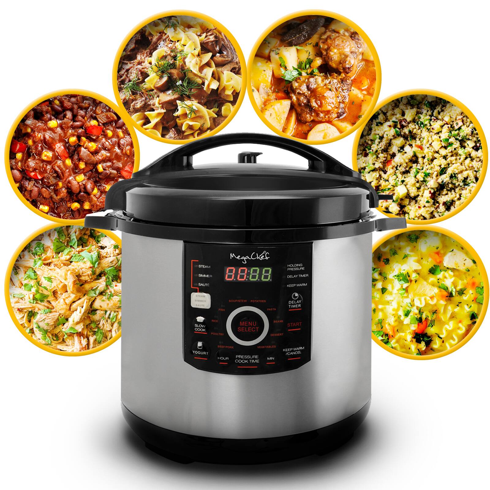 Megachef 12qt. Steel Digital Pressure Cooker With 15 Presets &#x26; Glass Lid