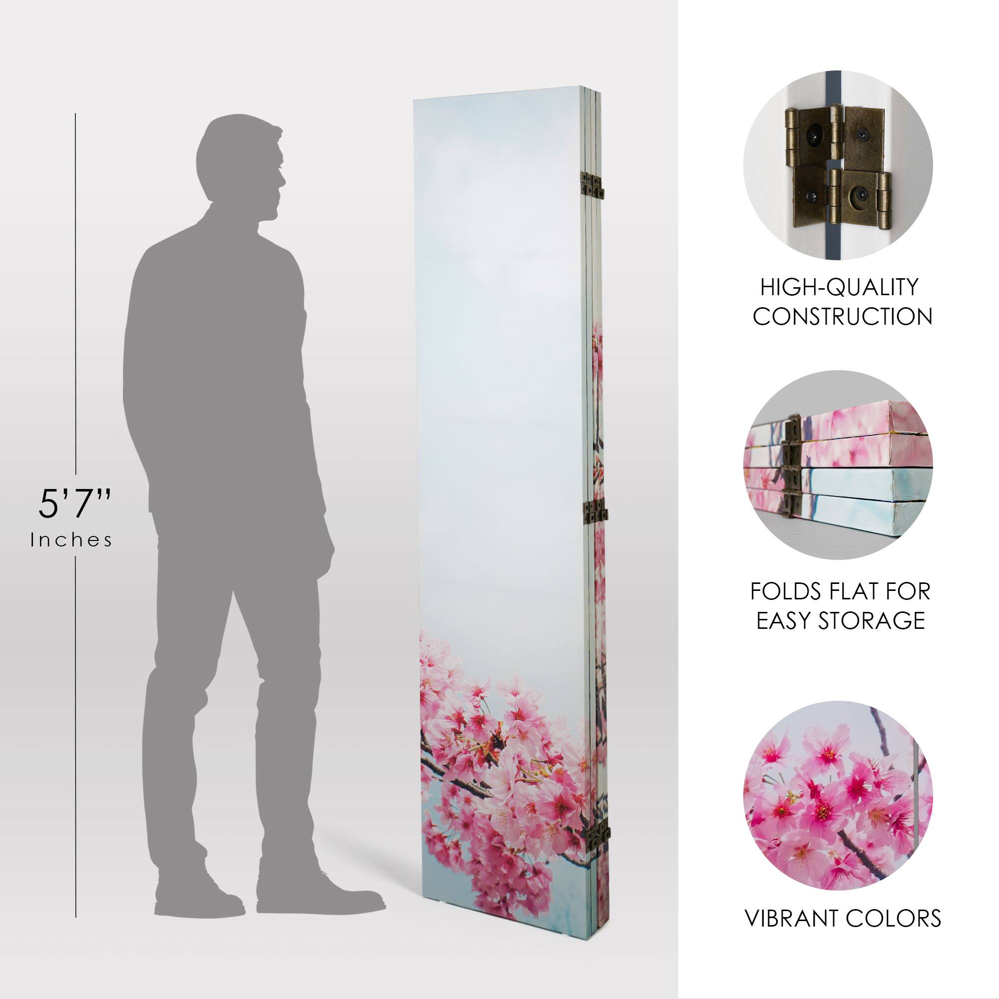 American Art Decor™ 6ft. Double-Sided 4-Panel Cherry Blossom, Golden Flowers Canvas Room Divider