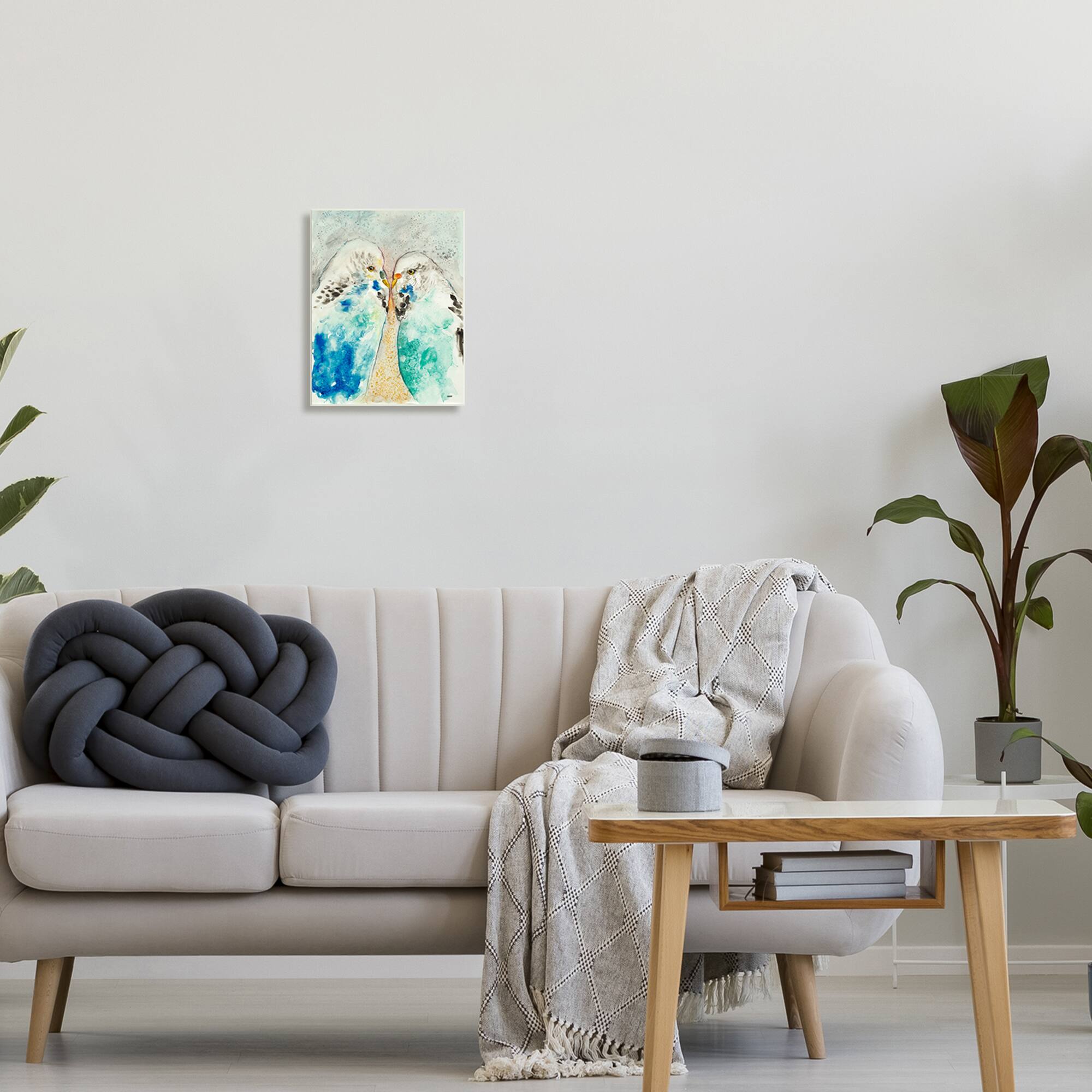 Stupell Industries Pair Blue Parakeets Birds Dotted Watercolor Detail Wall Plaque Art