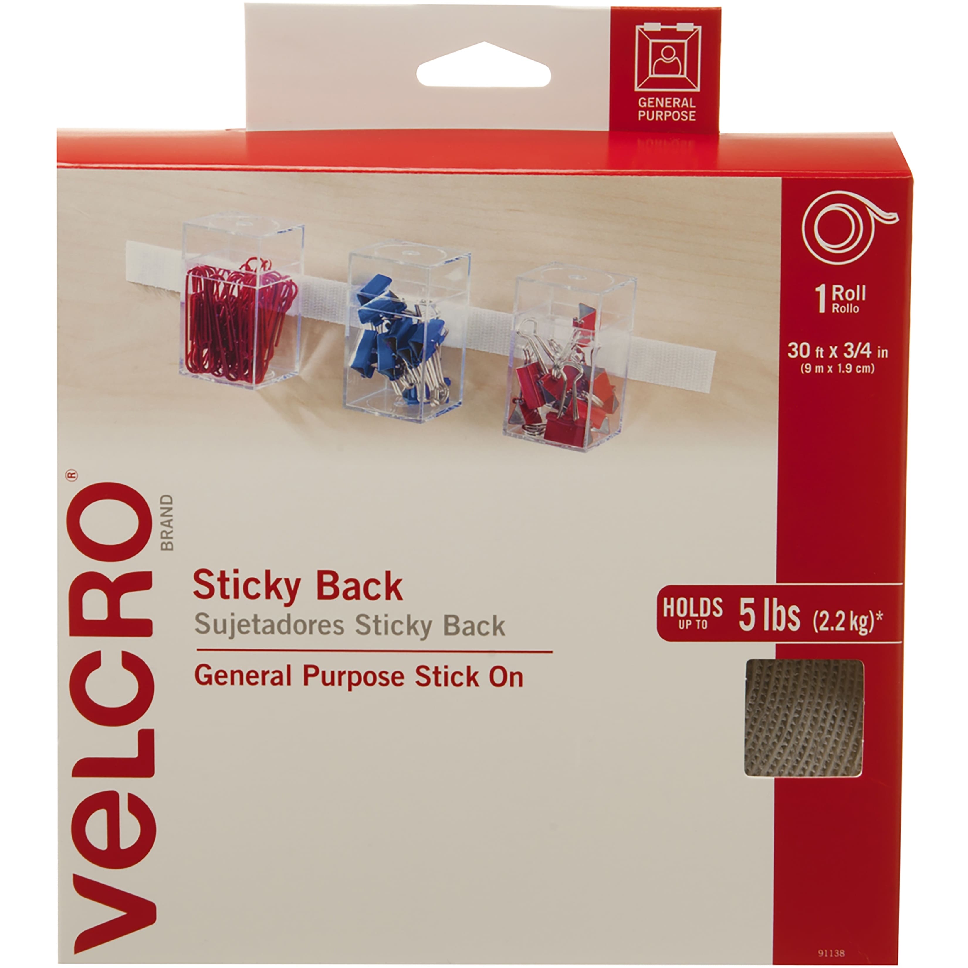 VELCRO&#xAE; Brand White Sticky Back Tape, 0.75&#x22; x 30ft.
