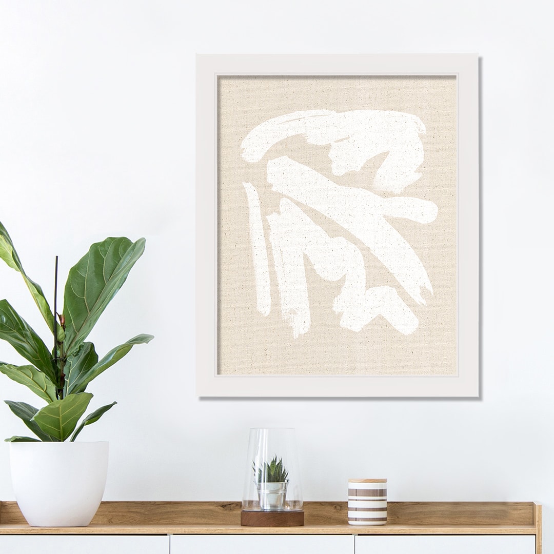 White Brushstroke Patterned White Framed Wall D&#xE9;cor