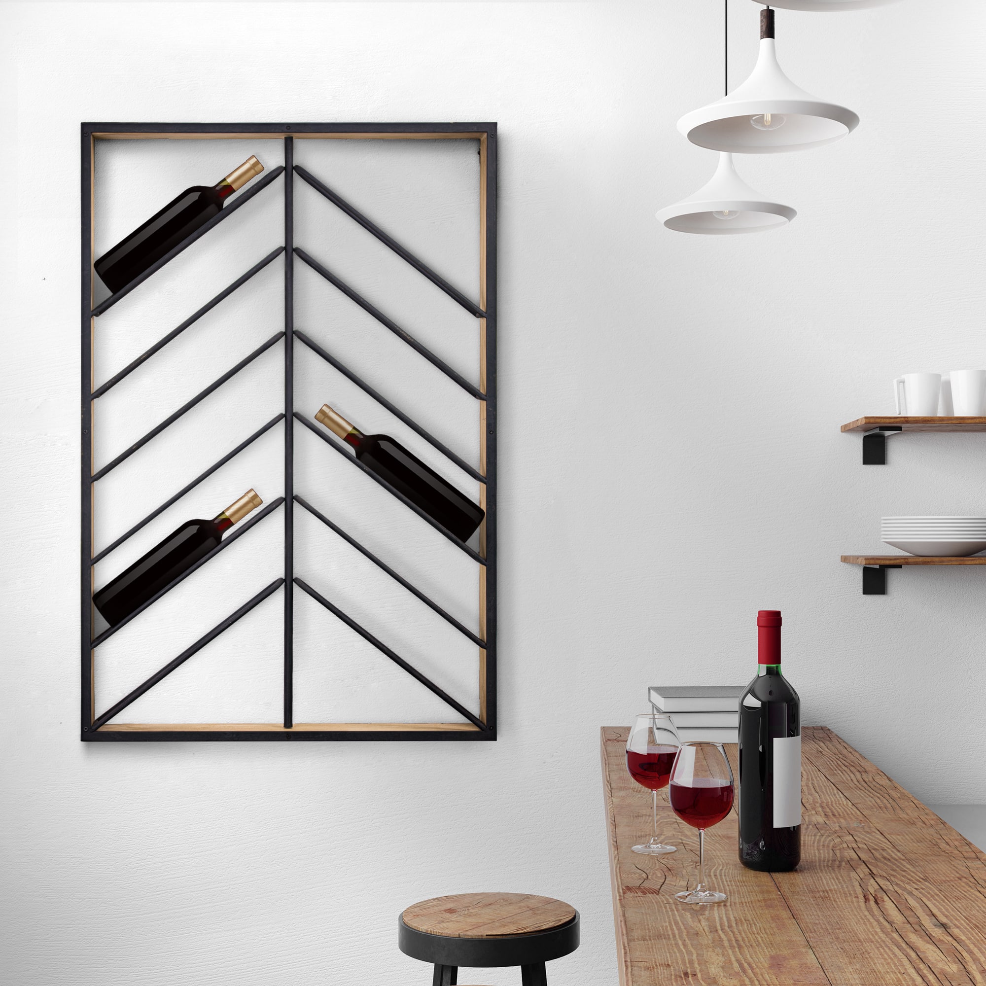 Wood &#x26; Metal Wall Mounted Wine Rack