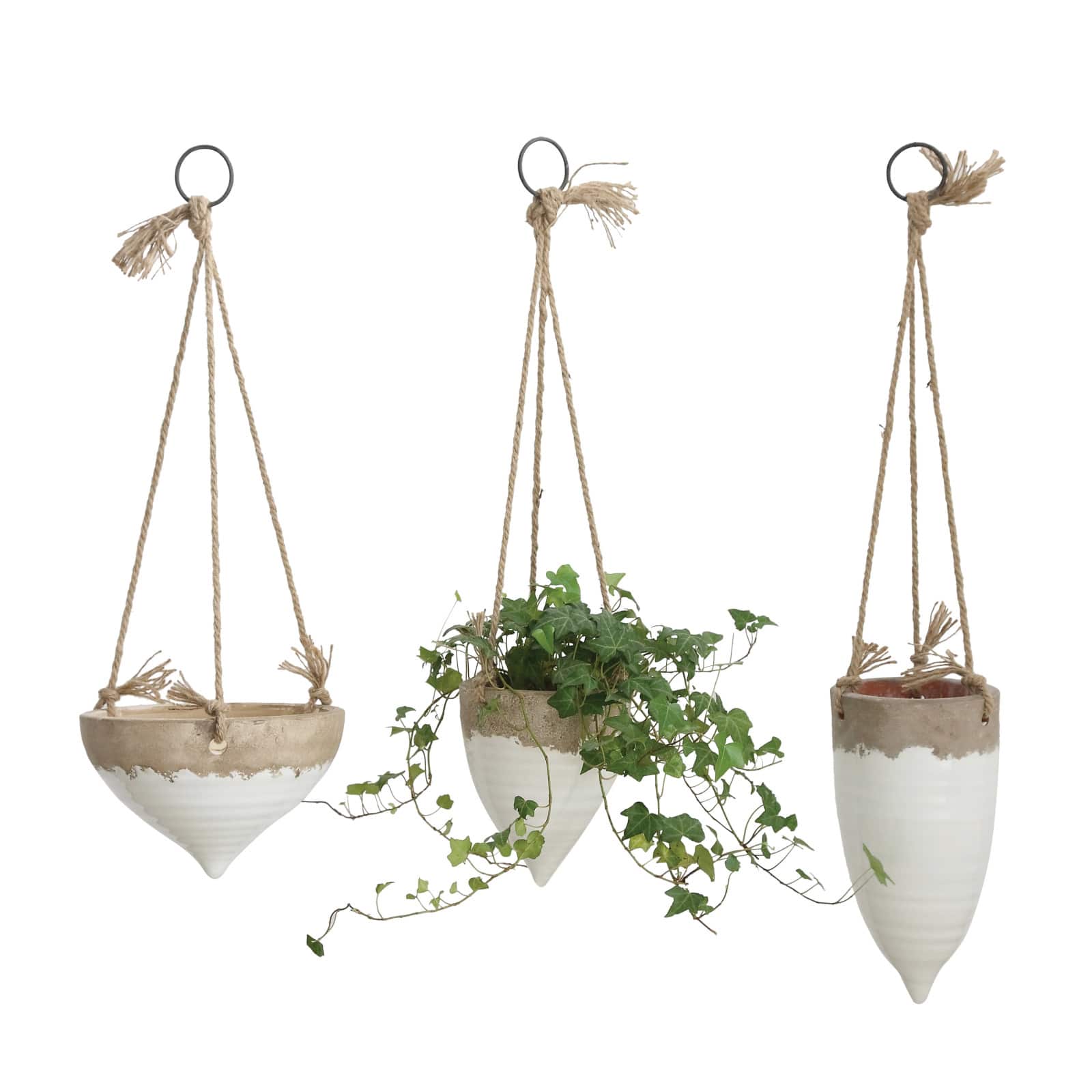 Hello Honey® 8.5" White Stoneware Hanging Planter with Jute Rope