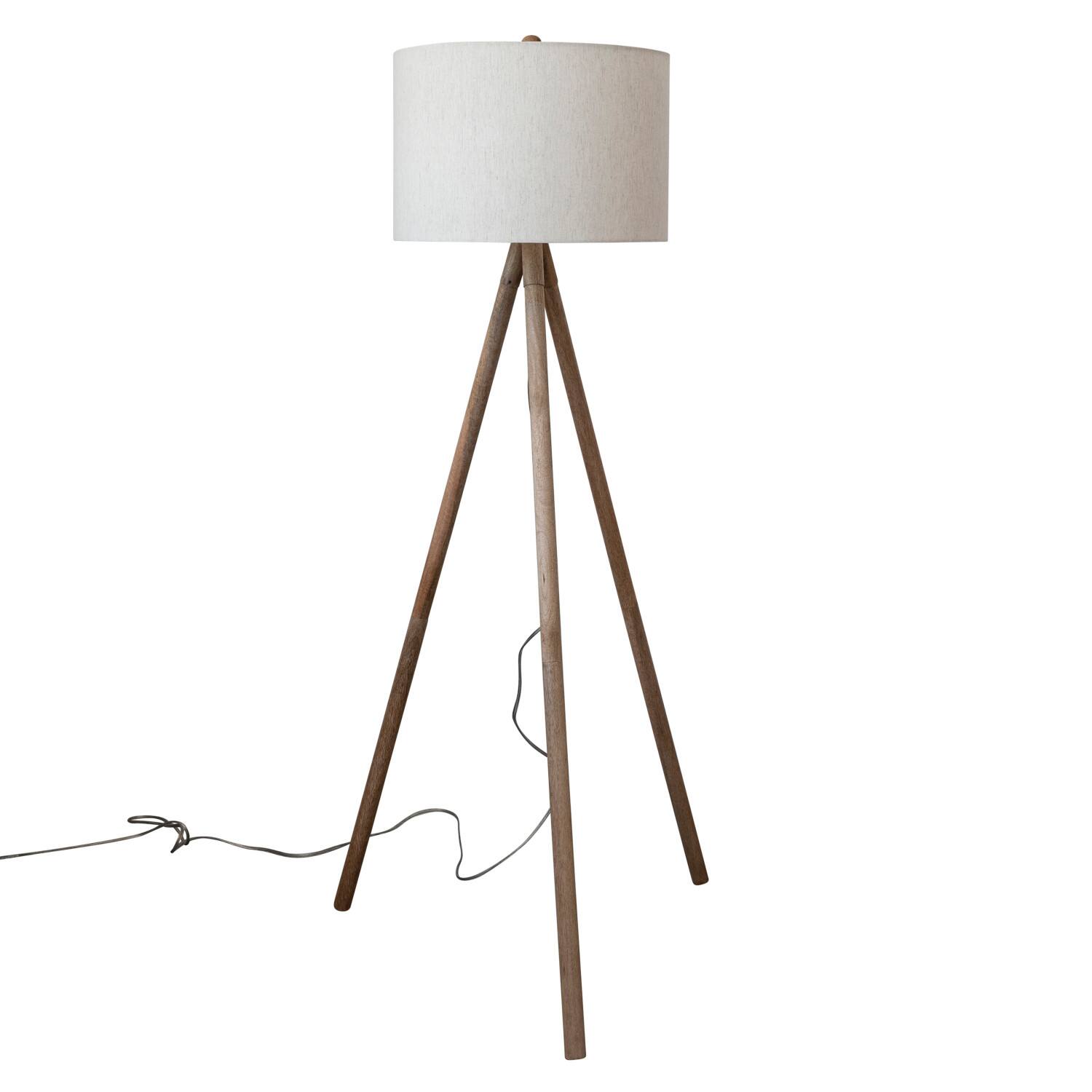 Hello Honey&#xAE; 5ft. Modern Wood Tripod Floor Lamp with Fabric Shade