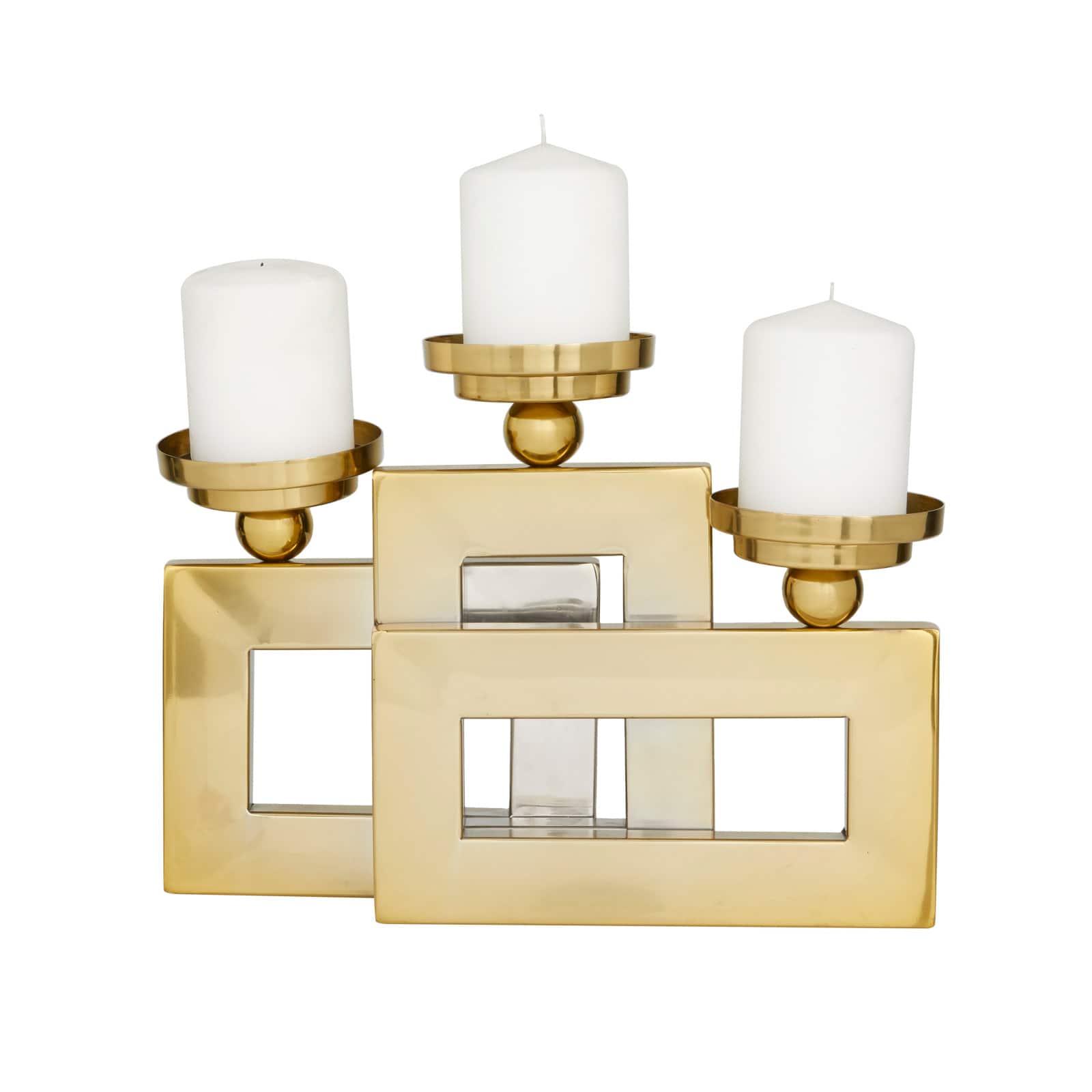 Gold Stainless Steel Modern Candle Holder, 14" x 14" x 6"