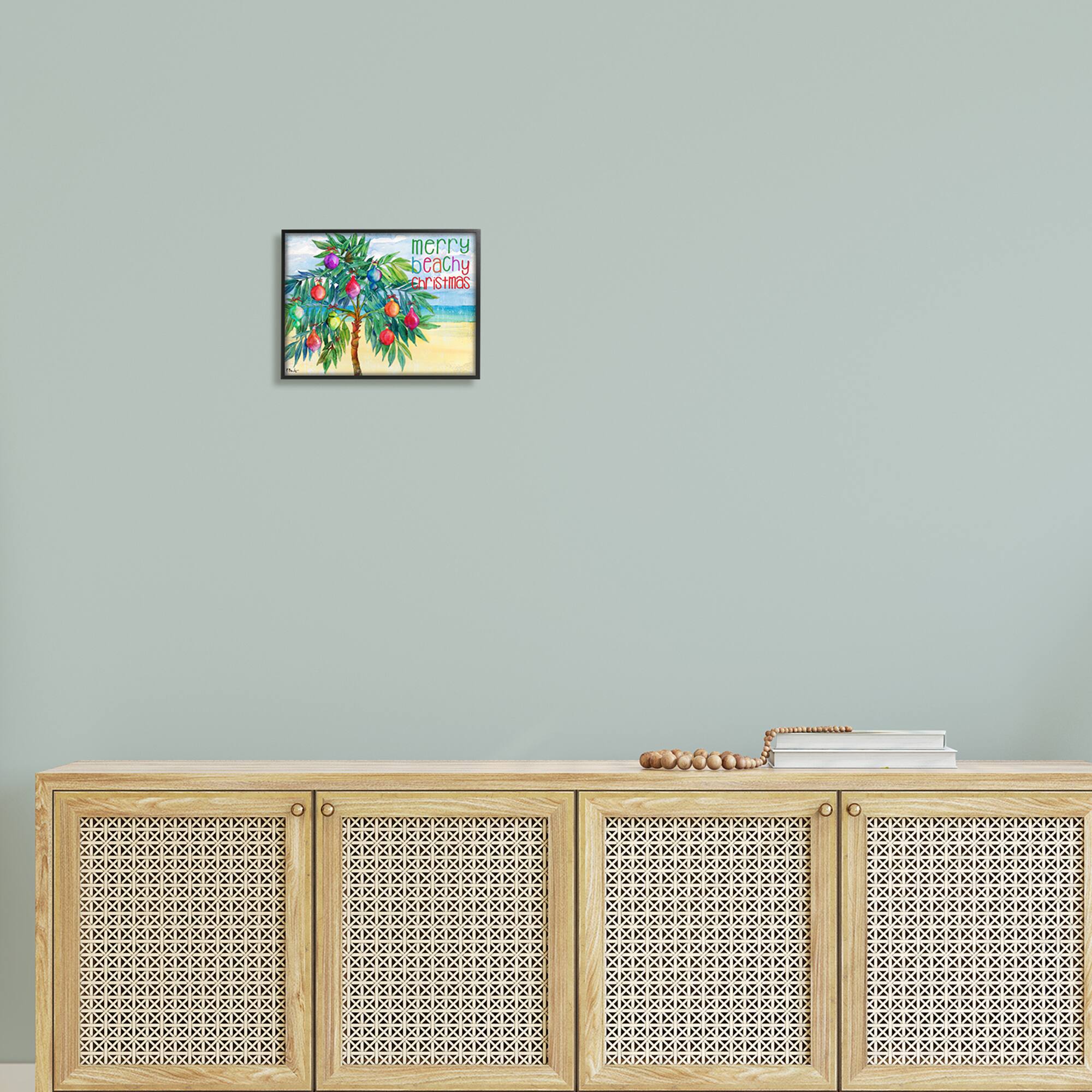 Stupell Industries Merry Beachy Christmas Holiday Palm Framed Giclee Art