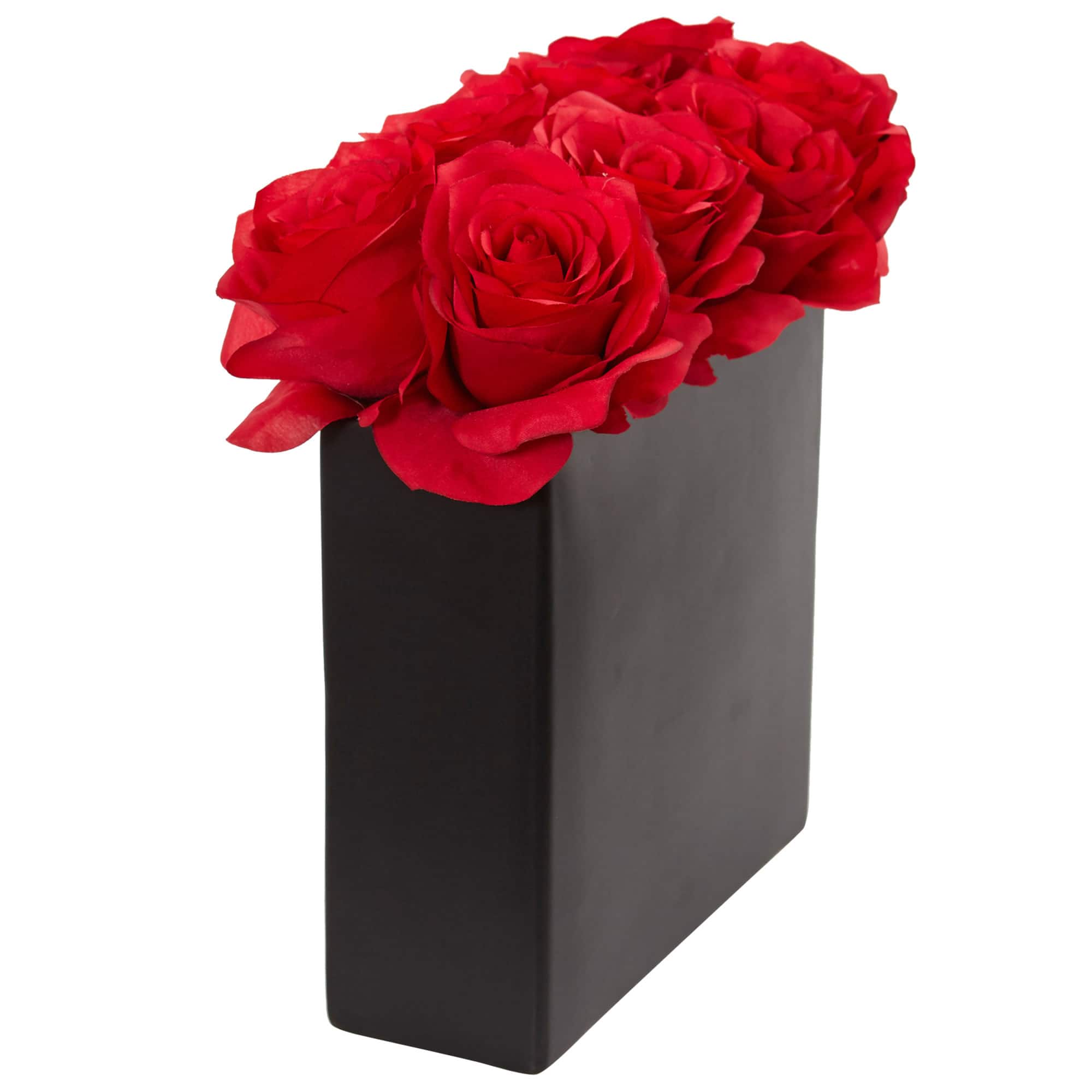 9" Red Roses Floral Arrangement in Black Vase