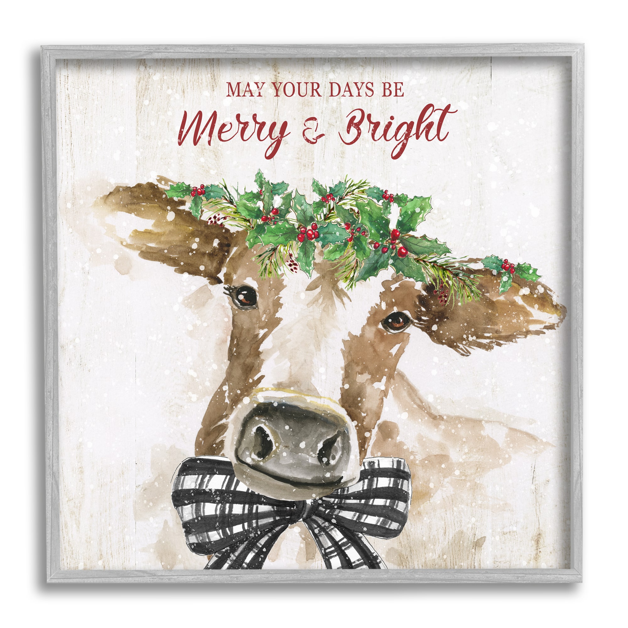 Stupell Industries Merry & Bright Holiday Cattle Framed Giclee Art