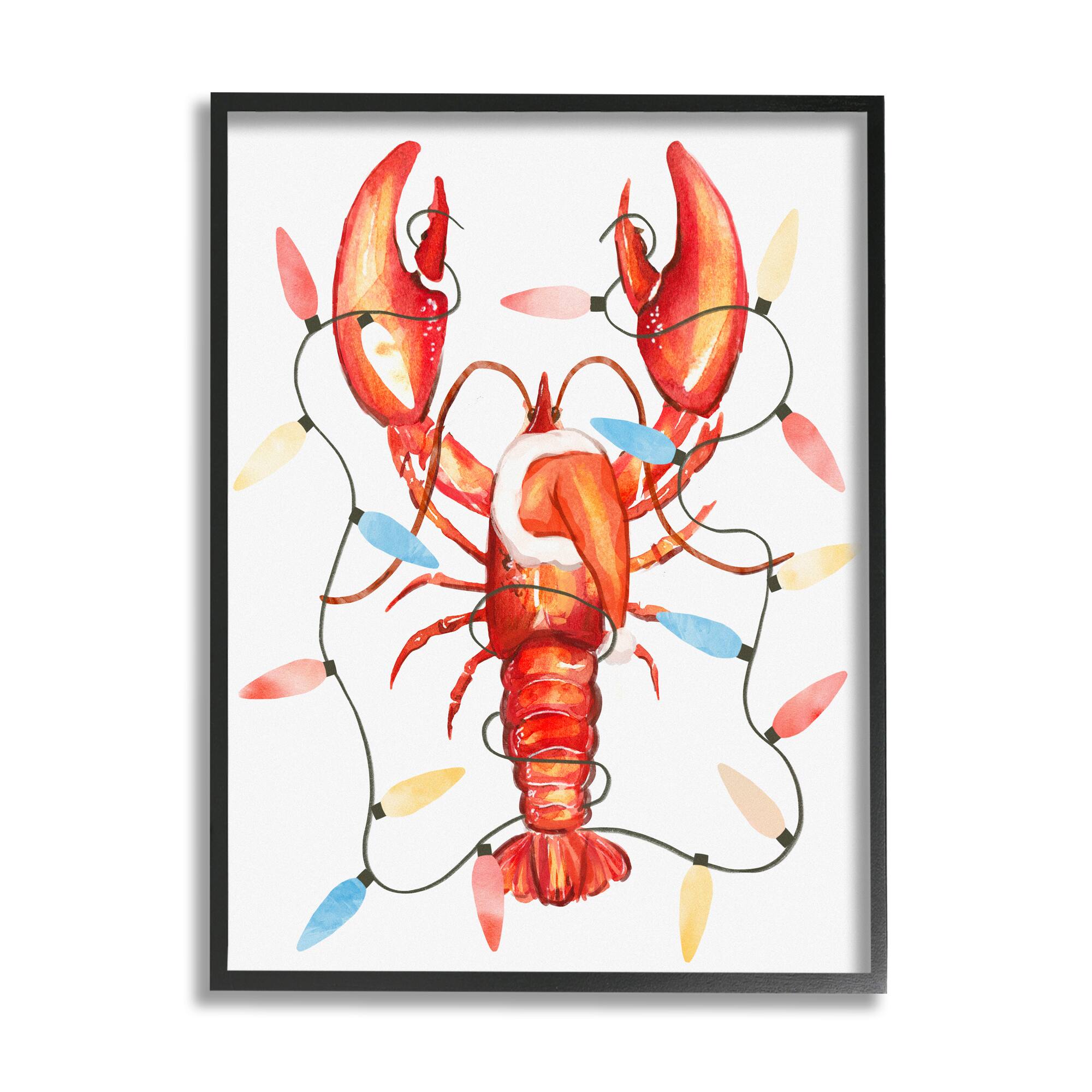 Stupell Industries Nautical Lobster Christmas Lights Framed Giclee Art