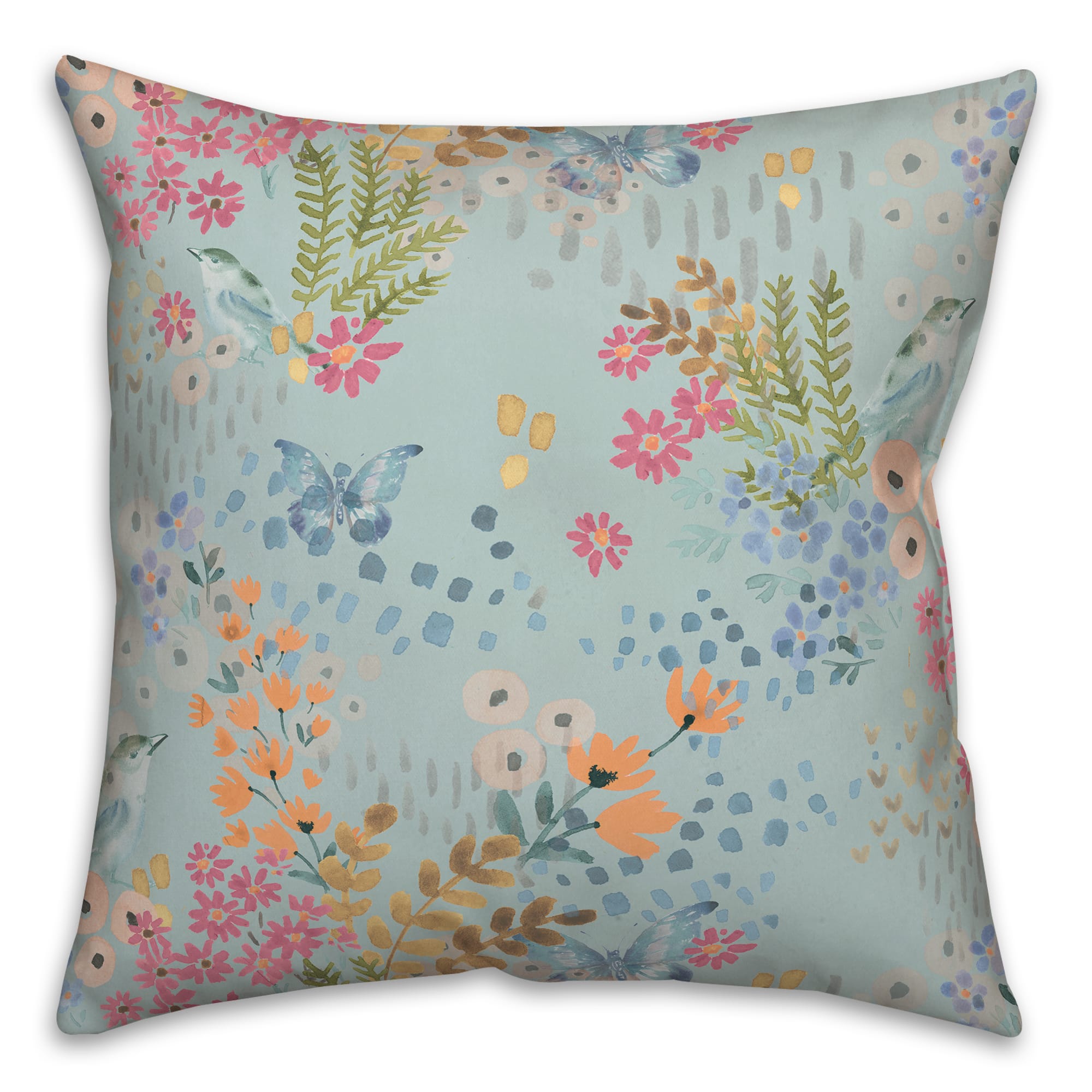 Butterfly Bird Floral Square Throw Pillow