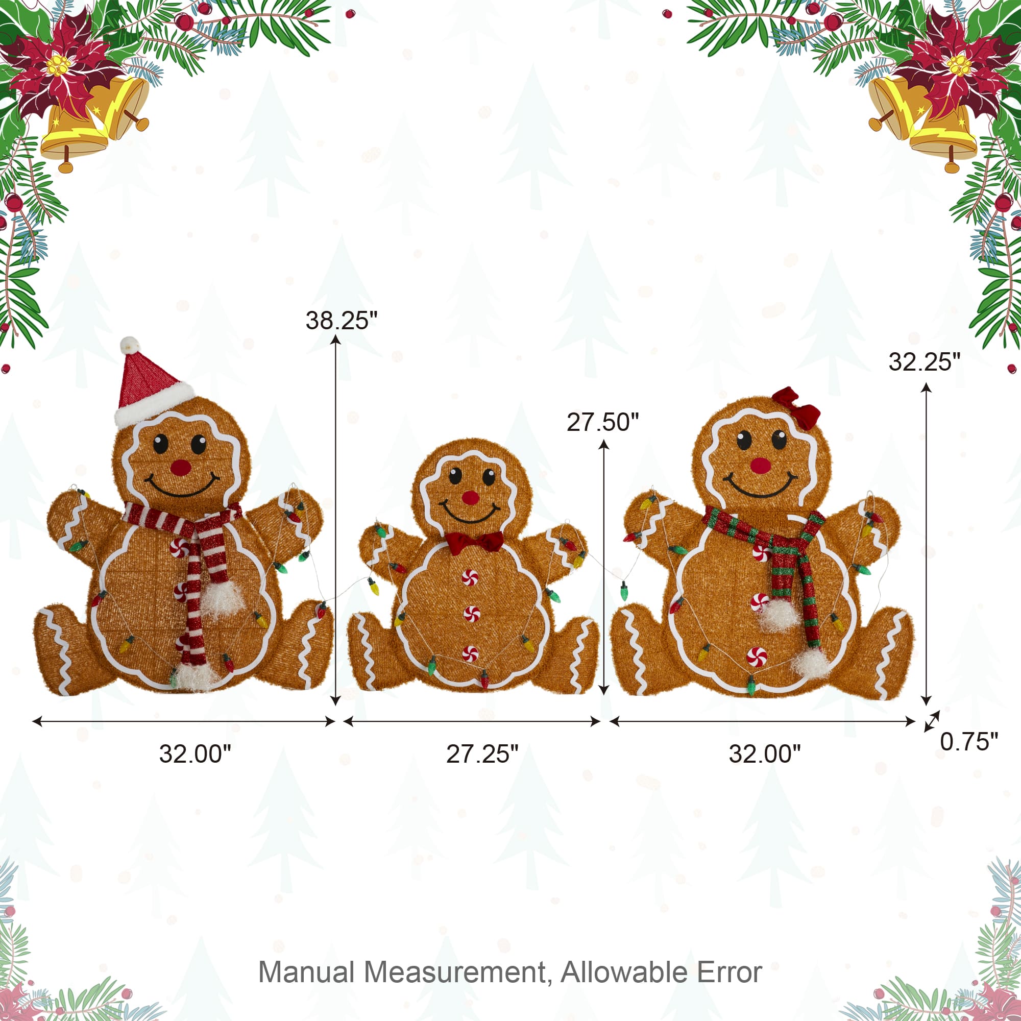 Glitzhome&#xAE; 90.5&#x22;L Lighted Christmas 2D Fabric Gingerbread Family Outdoor Decor Set
