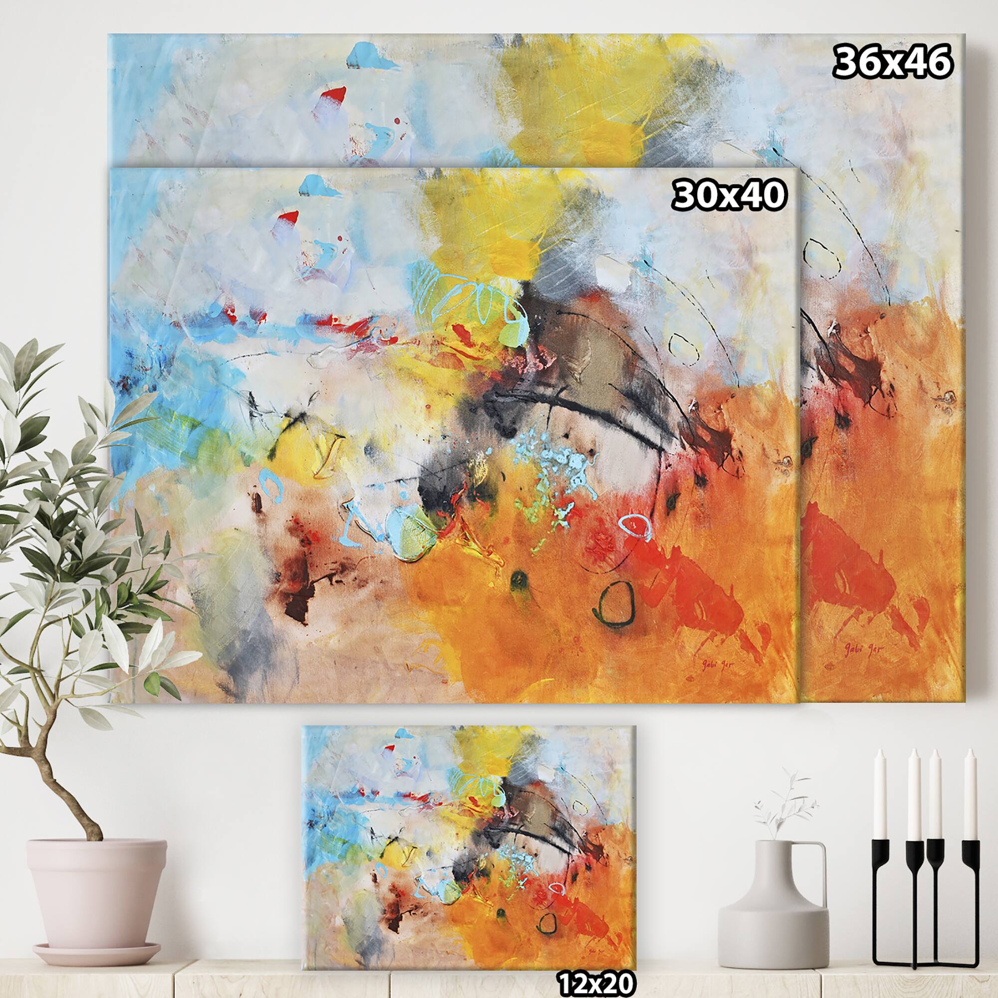 Designart - Blue And Yellow Color Spatters II - Modern & Contemporary Canvas Art Print