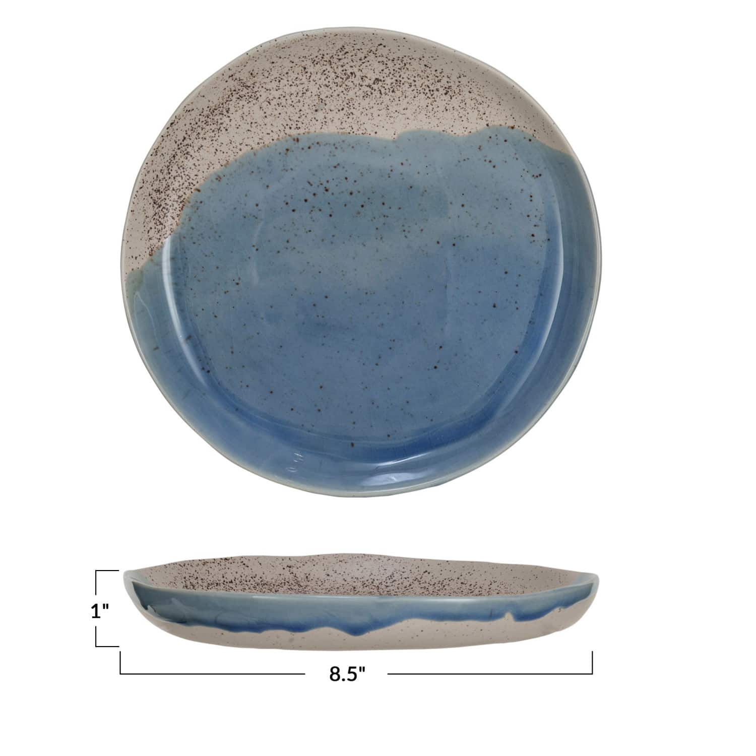 8.5&#x22; Blue &#x26; Cream Crackle Glaze Stoneware Plate, 2ct.