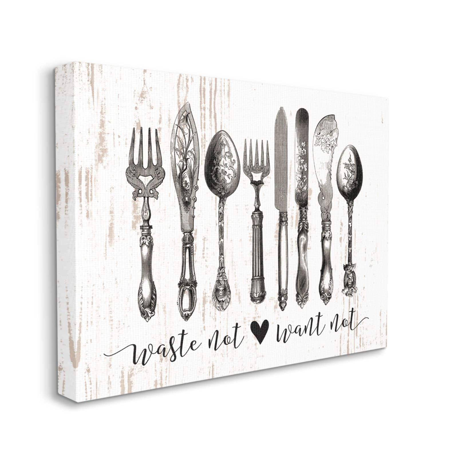 Stupell Industries Waste Not Want Not Silverware Drawing Canvas Wall Art