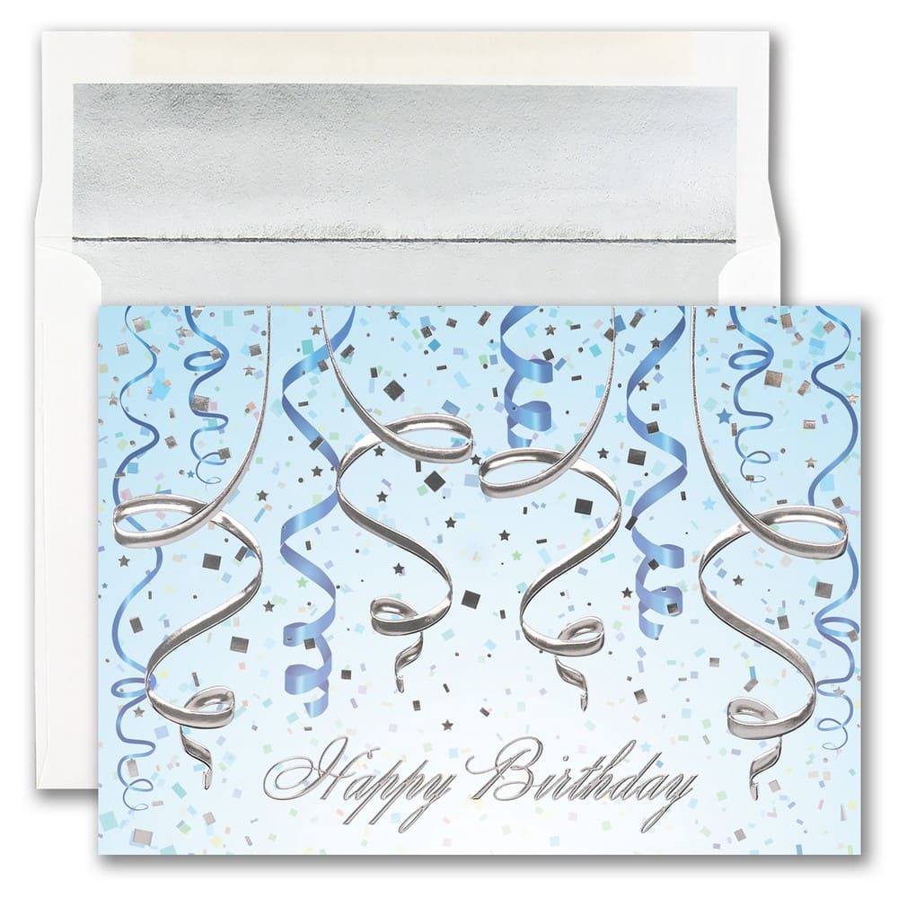 JAM Paper 5" x 7" Birthday Streamers Blank Cards & Matching Envelopes Set, 25ct.