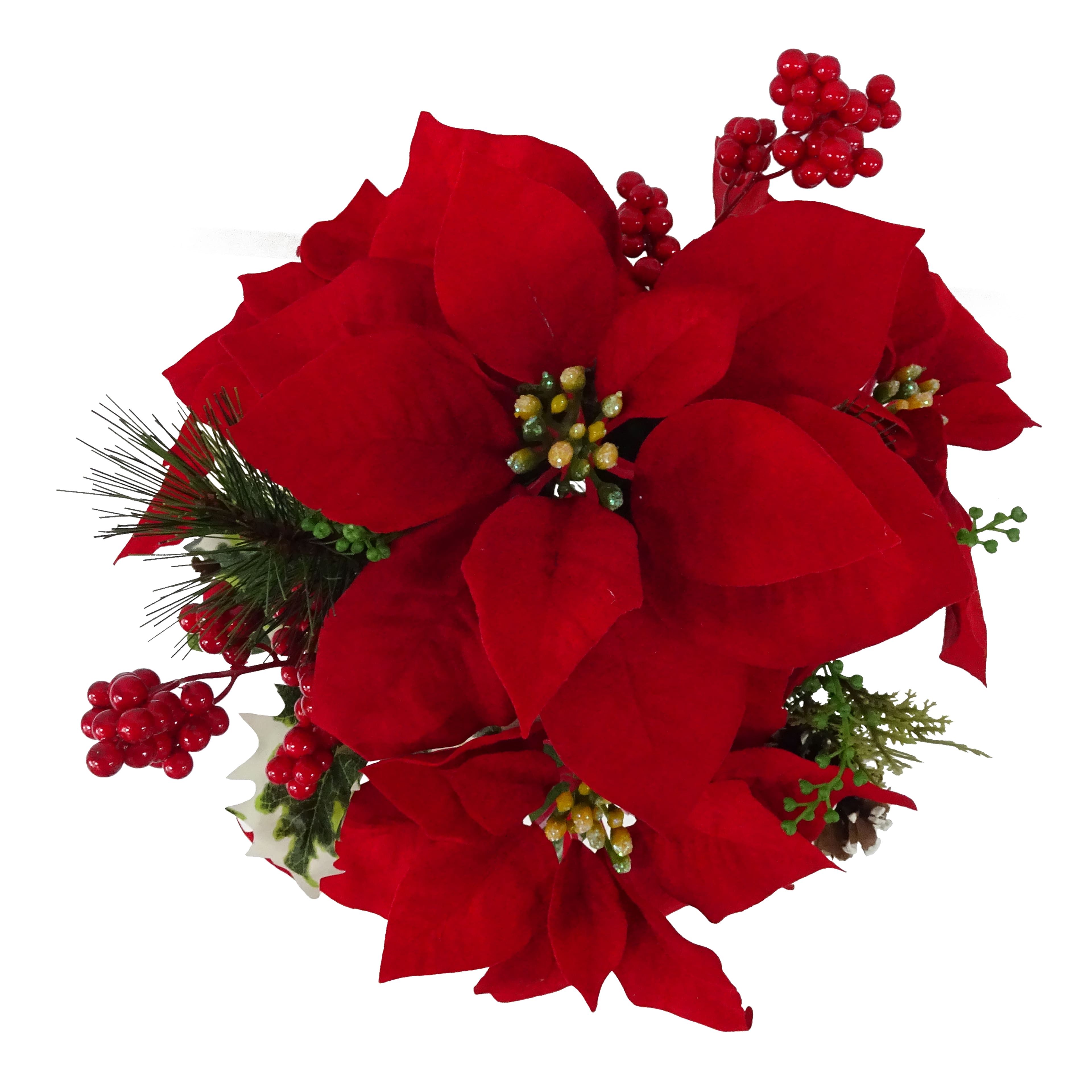 17&#x22; Red Poinsettia, Berry &#x26; Pinecone Deluxe Bush by Ashland&#xAE;