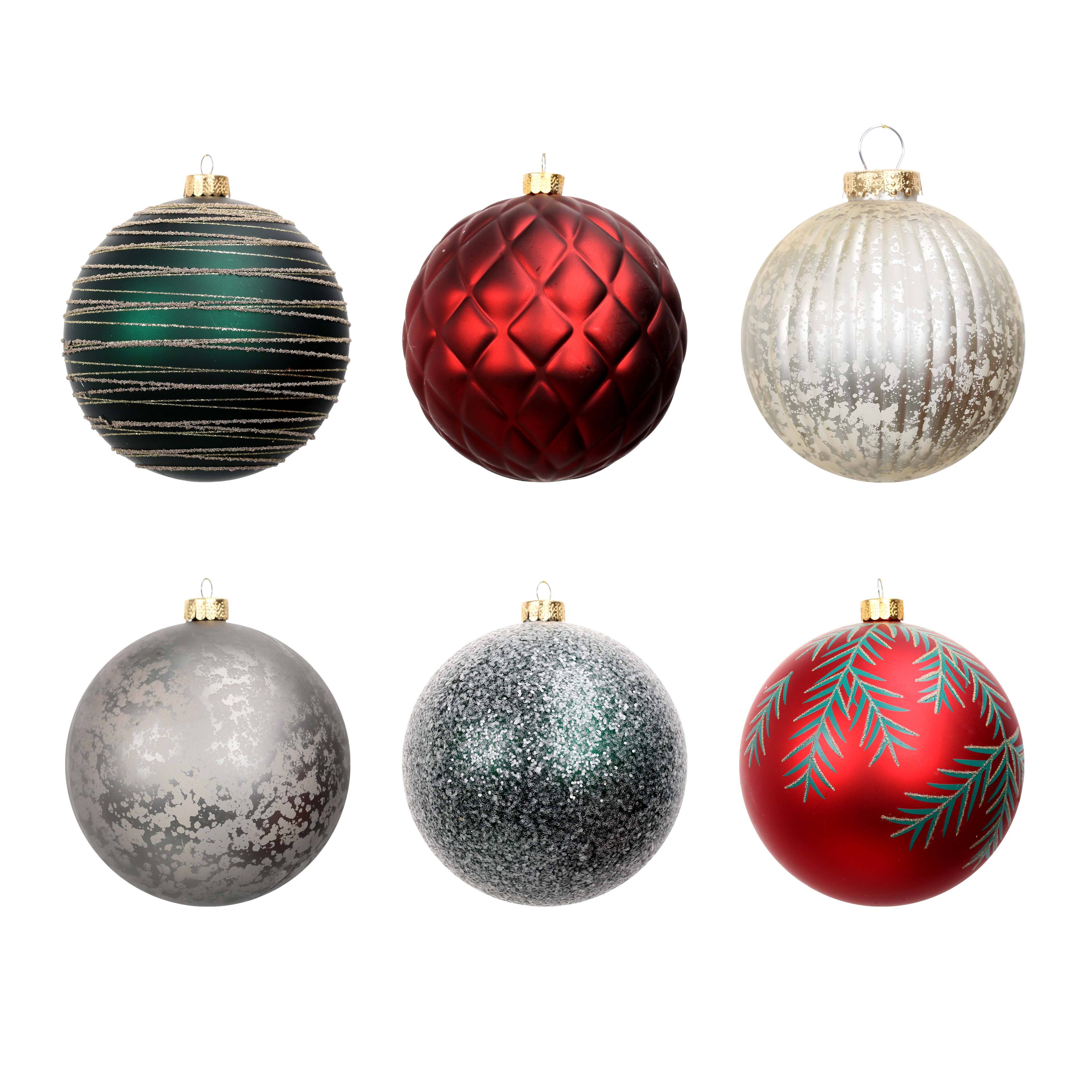 Ensemble de 6&#xA0;boules de No&#xEB;l incassables vertes, argent&#xE9;es et rouges de 120&#xA0;mm d&#x2019;Ashland
