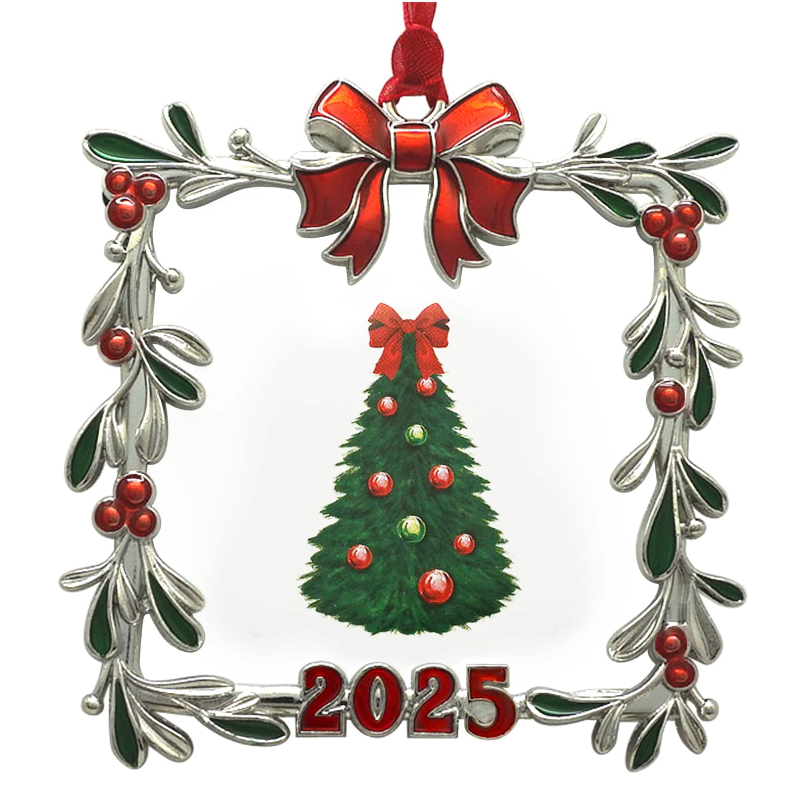 2.5&#x22; x 2.5&#x22; Silver Mistletoe &#x26; Bow 2025 Ornament Frame by Studio D&#xE9;cor&#xAE;
