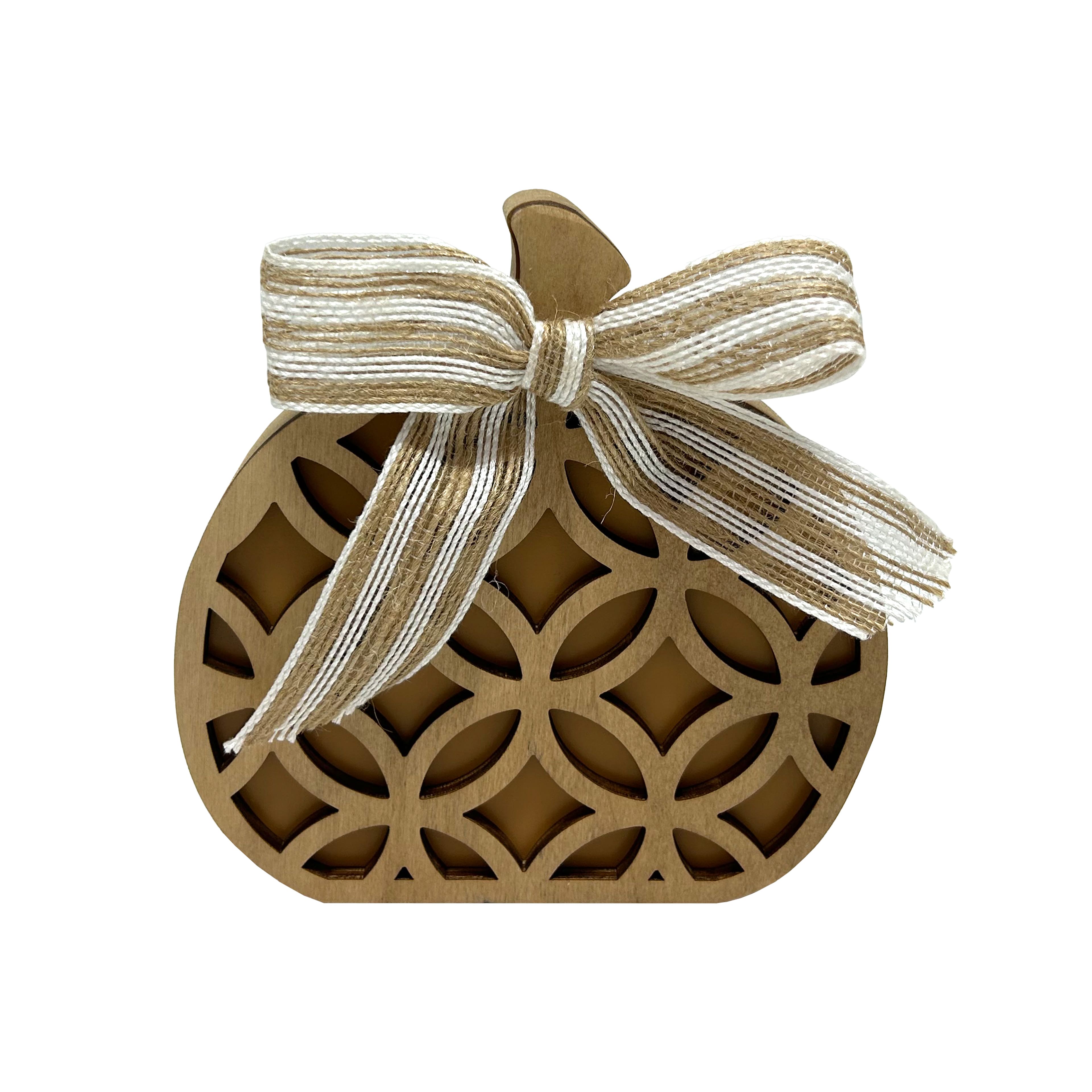 5.75" Brown & Yellow Circle Lattice Pumpkin Tabletop Décor with Striped Burlap Bow by Ashland®