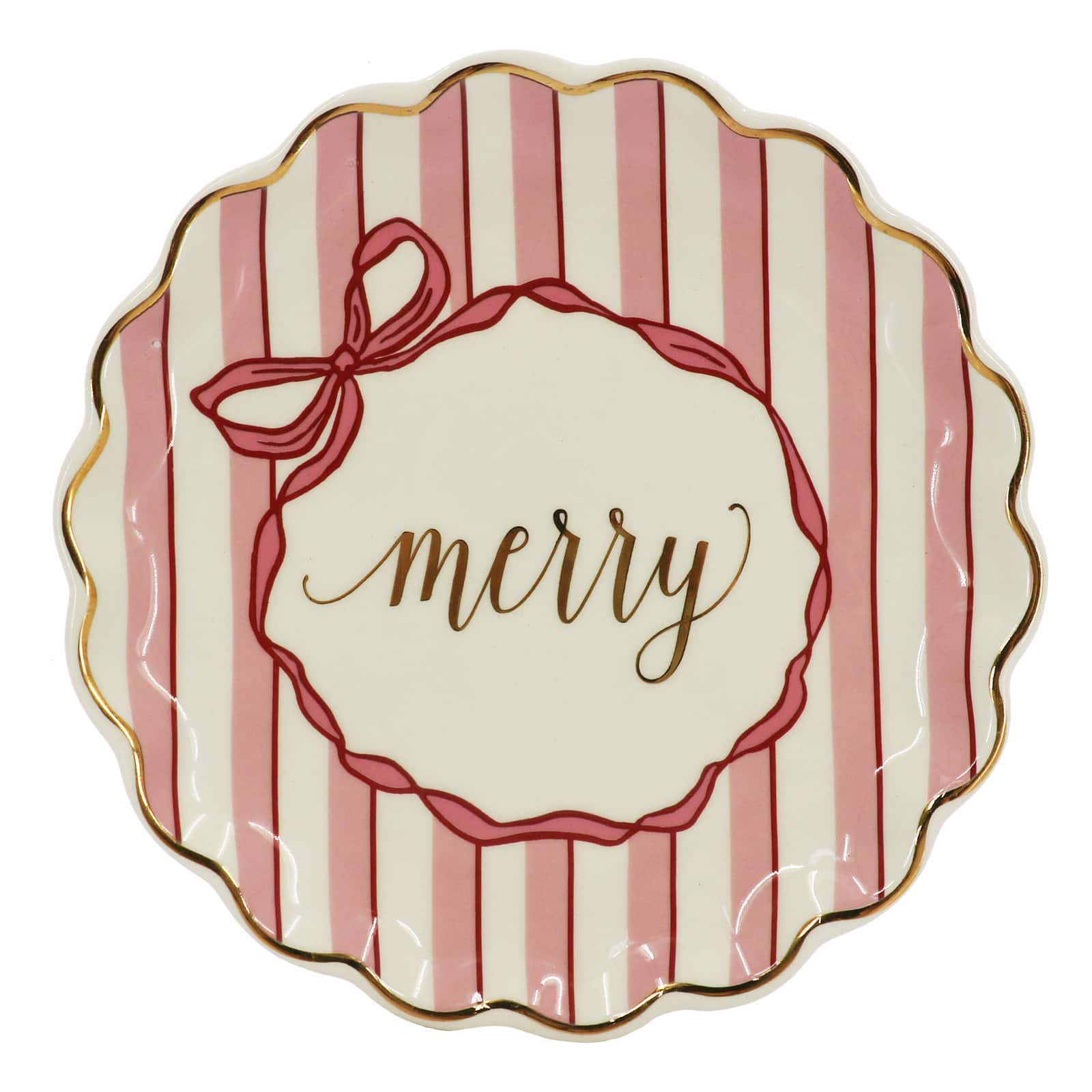8&#x22; Pink &#x26; White Merry Ceramic Plate by Ashland&#xAE;