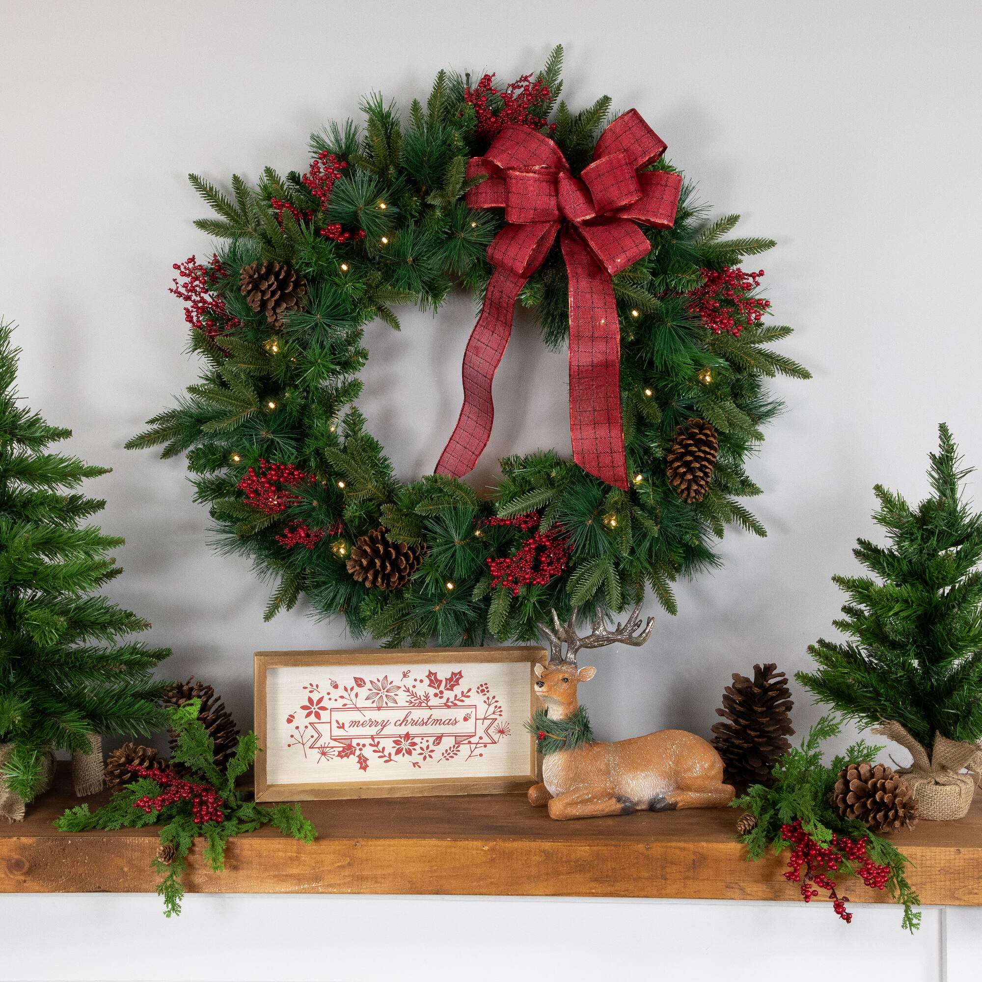 2.5ft. Pre-Lit Mixed Rosemary Emerald Angel Pine Artificial Christmas Wreath