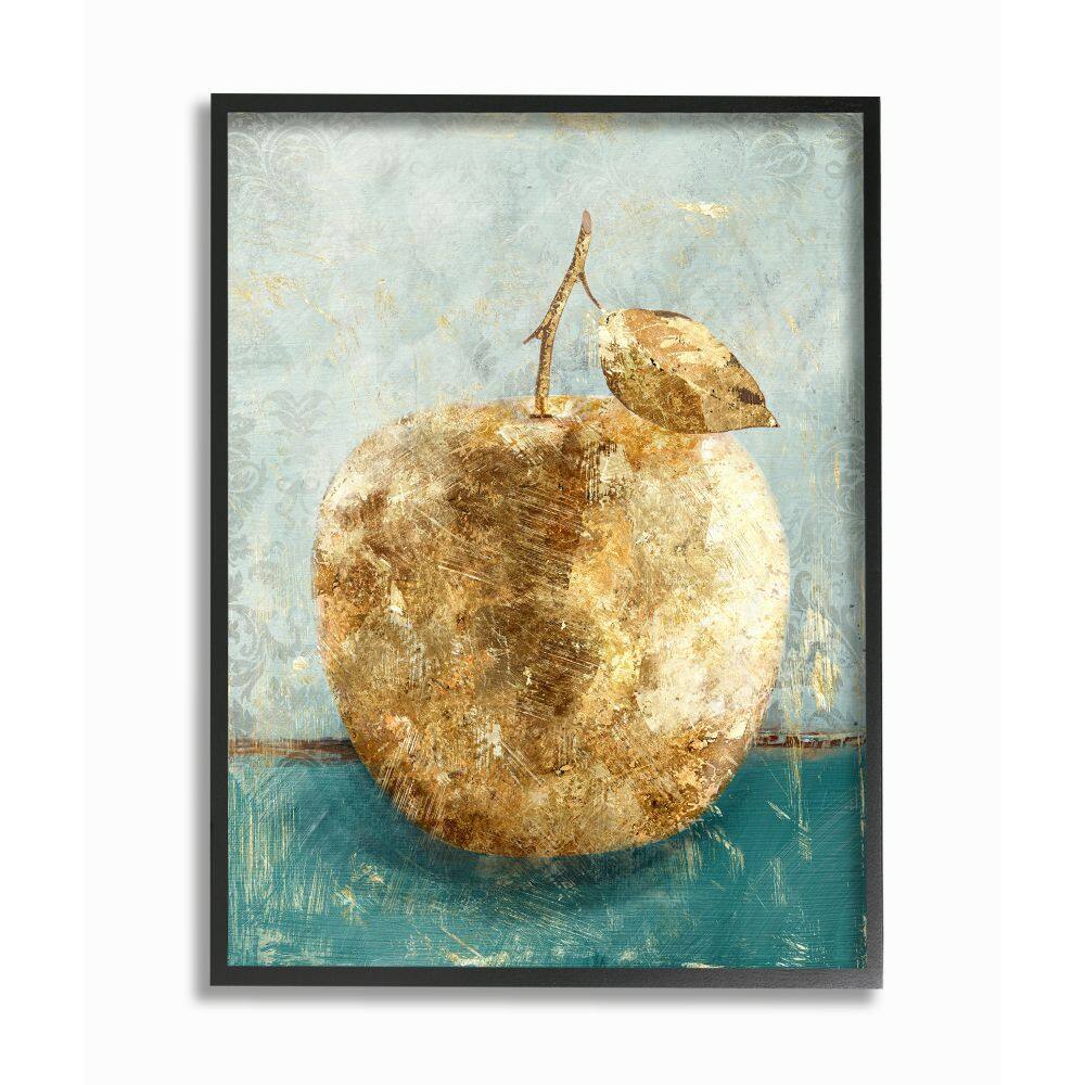 Stupell Industries Golden Apple Painting Wall Art in Black Frame