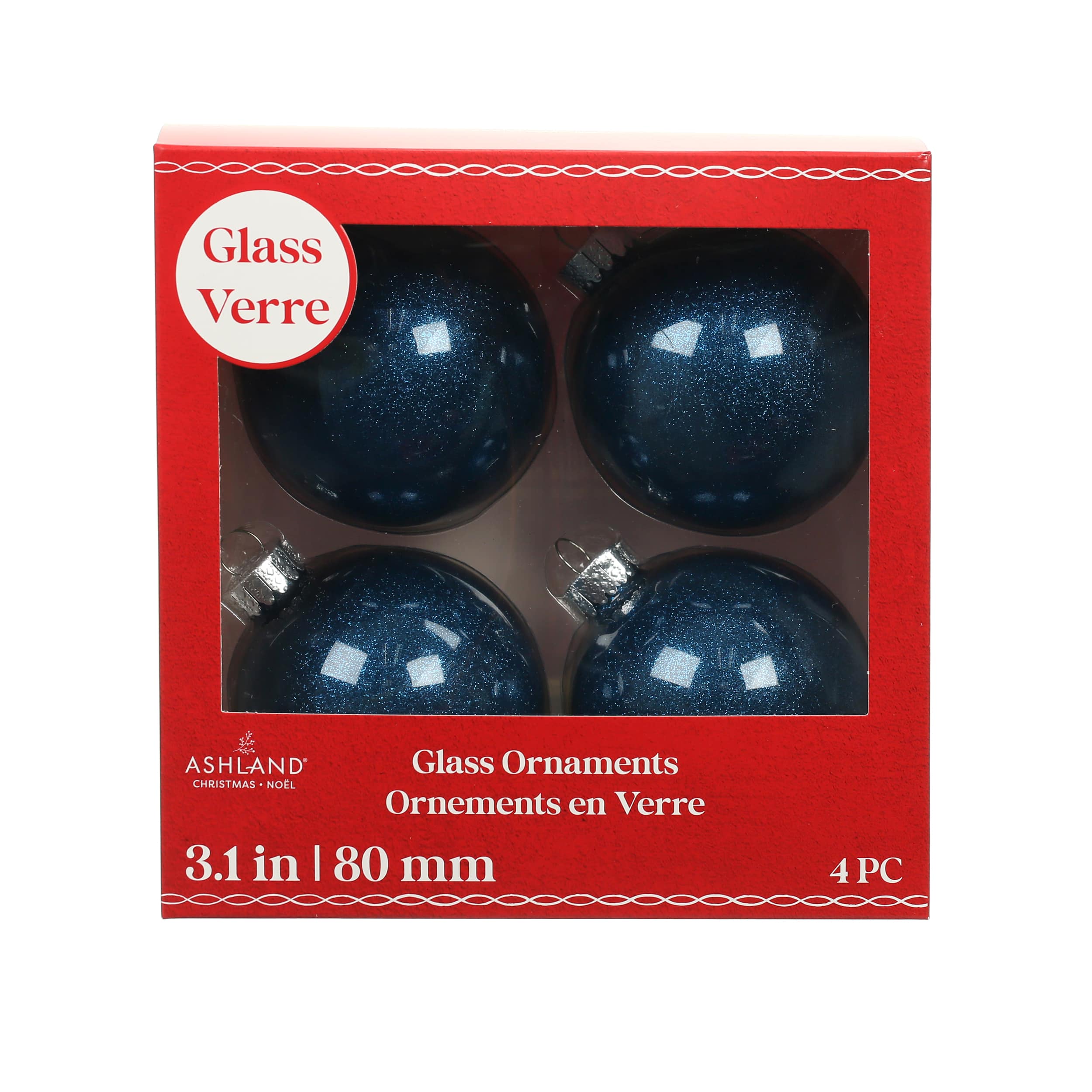 4 Pack 3.1&#x22; Glitter Glass Ball Ornaments by Ashland&#xAE;