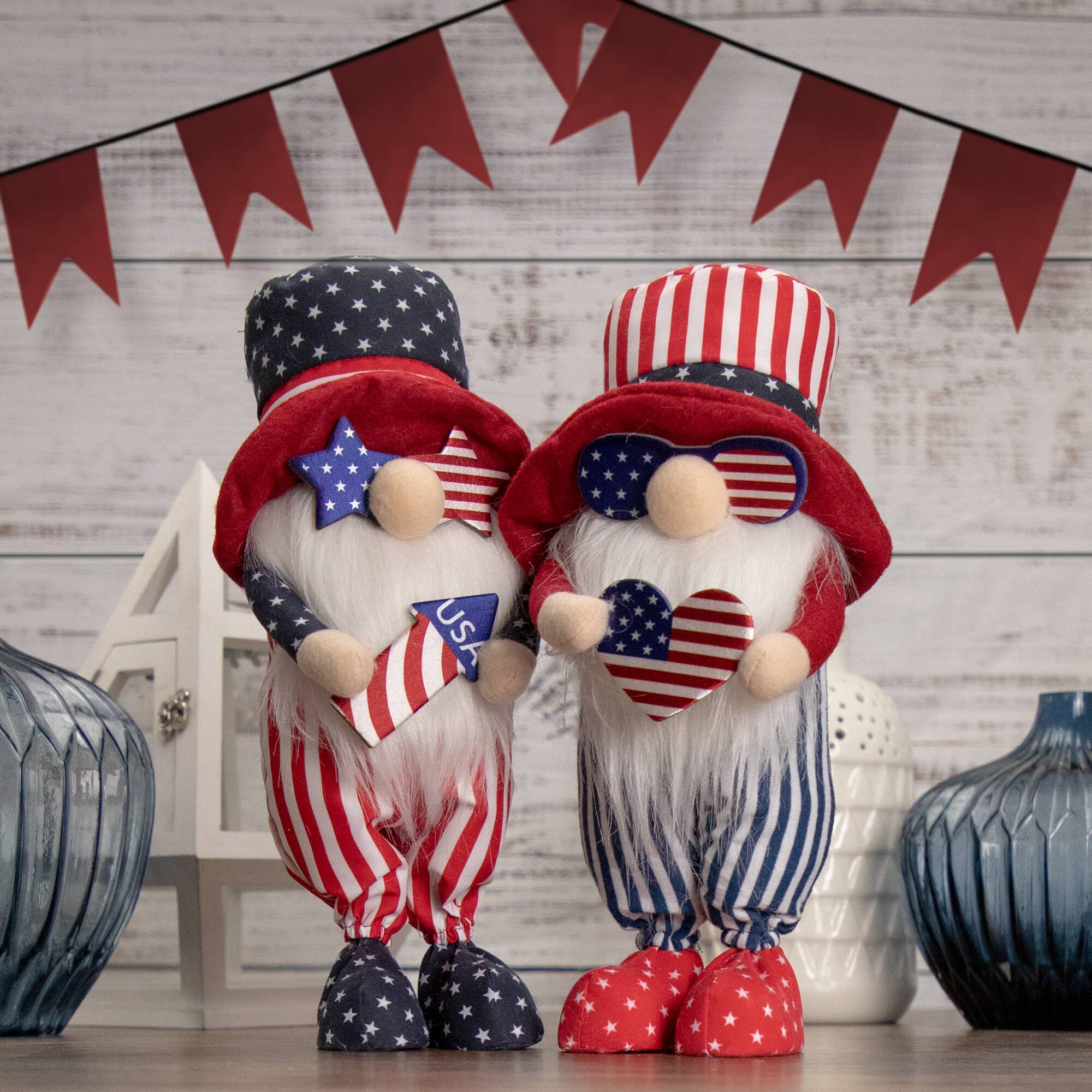 12.2" Patriotic Rocket 4th of July Americana Gnome with Star-Shapes Sunglasses